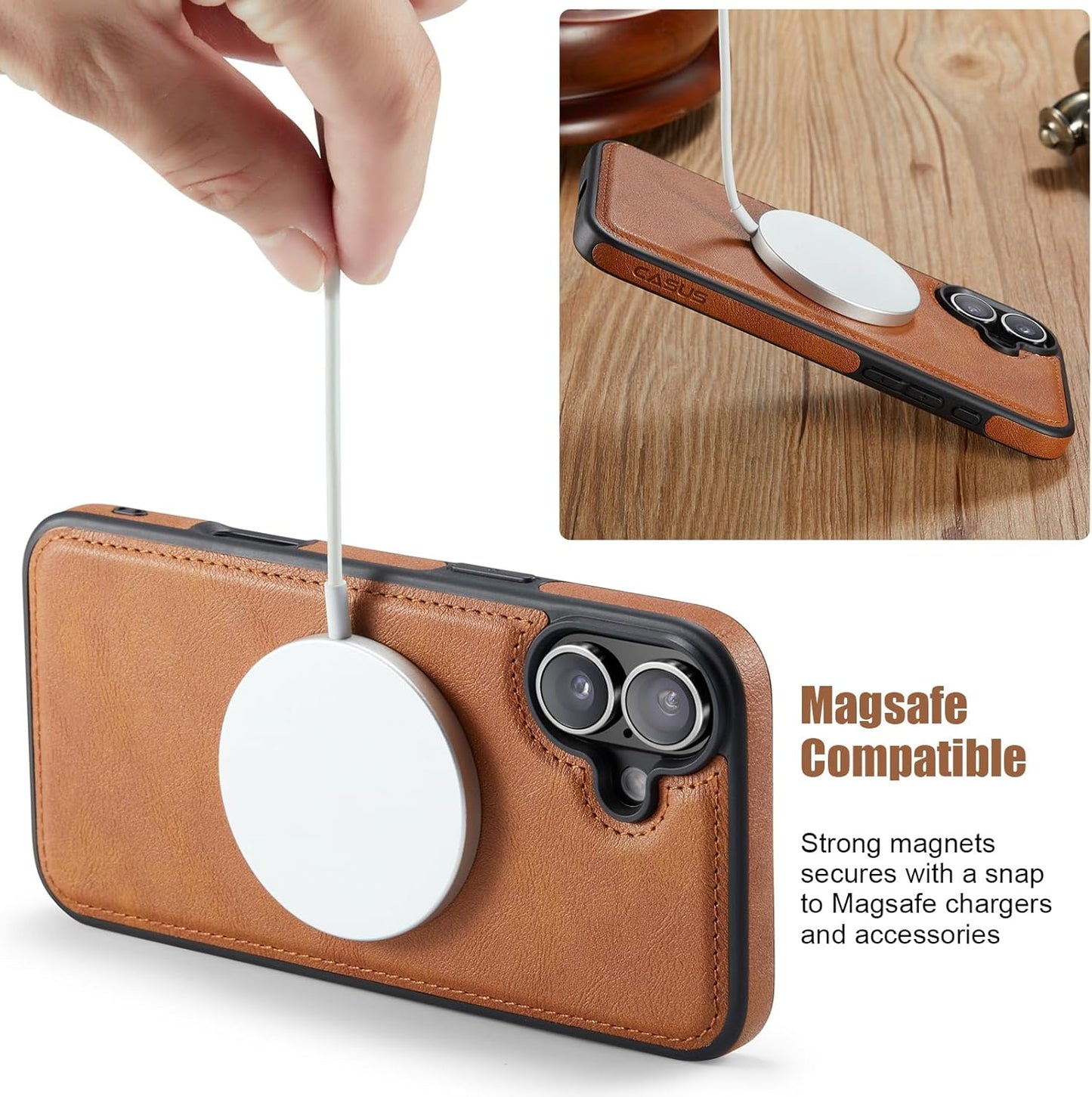 C Casus 17, 6.3 (2025) Casus Magnetic Leather Case for iPhone MagSafe Compatible, Business Classic Style, Shockproof