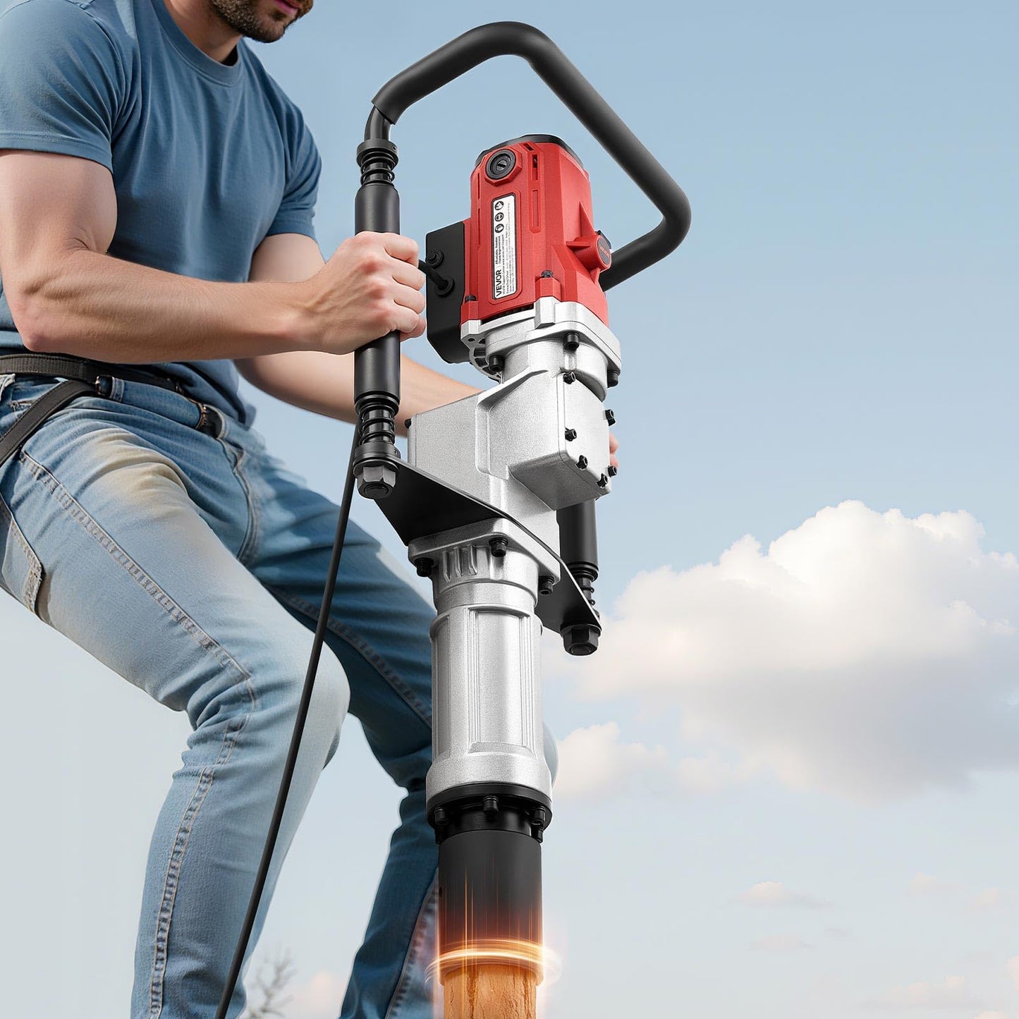 VEVOR Electric T Post Driver, 2200W Handheld Powerful Post Pounder, with 2.17 in/55mm, 2.76 in/70mm Sleeves, for Fence, Metal Fencing, Farm, Garden, Construction, Landscaping Projects