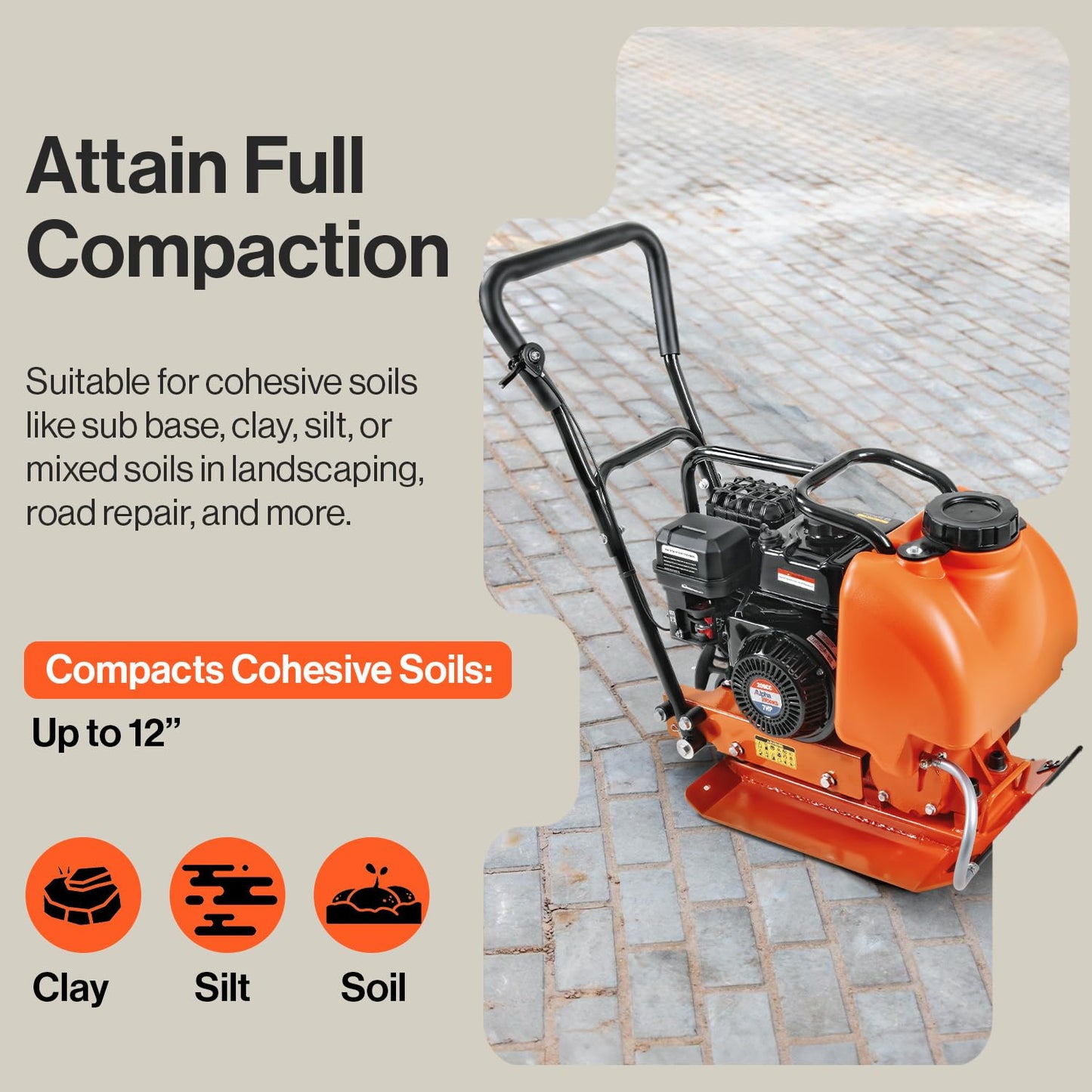 SuperHandy Plate Compactor Heavy Duty 7HP 4200lbs Impact Force - w/Water Tank for Concrete and Dirt