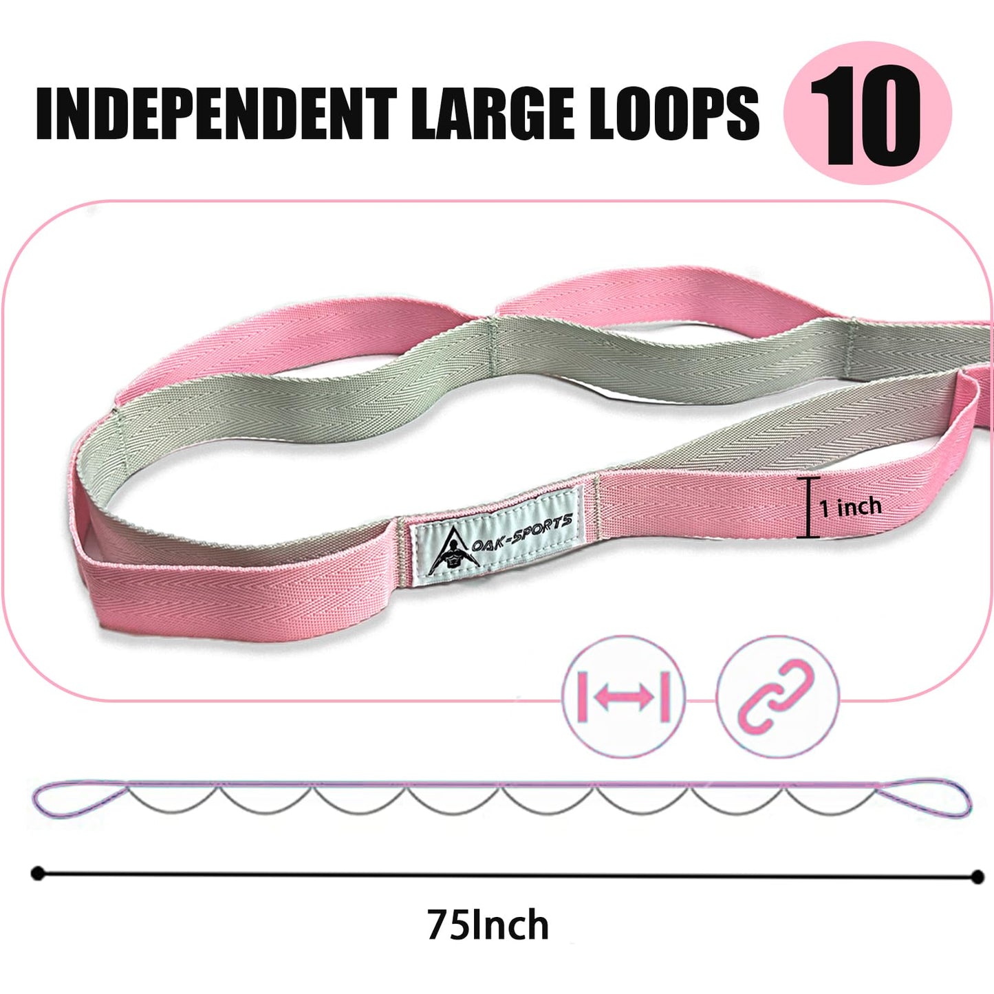 Stretching Strap Yoga Strap with Loops, Stretch Straps for Physical Therapy, Non-Elastic Exercise Strap for Pilates, Dance and Gymnastics with Workout Guide (Pink/Light Gray)