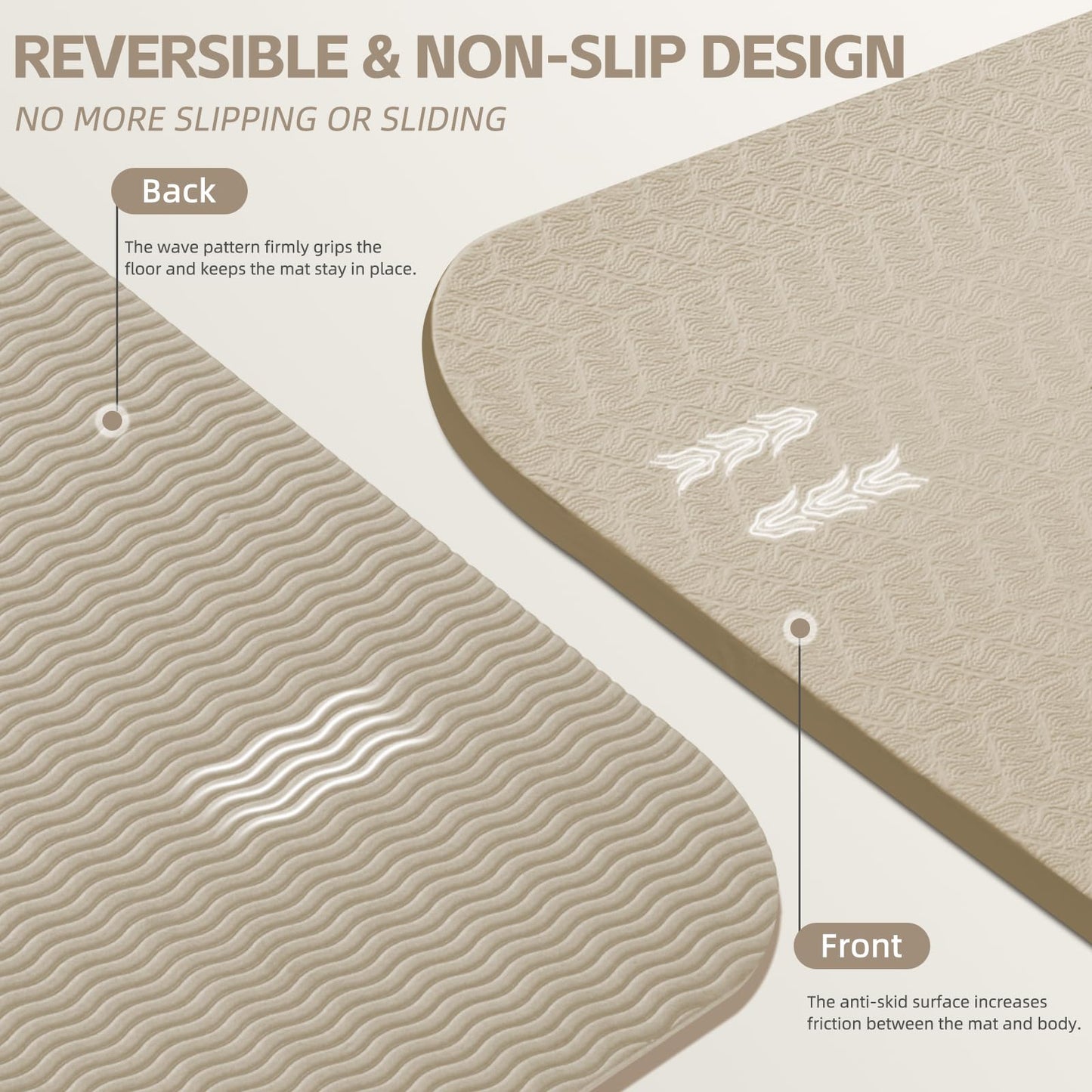 PAIDU Large Yoga Mat, 72" x 36" x 2/5"（10MM） Thick Non-Slip Exercise Mat, SGS-Certified POE Material, Ideal for Home Gym, Yoga, Pilates, Fitness Workouts & Floor Mat (Beige - Double C)