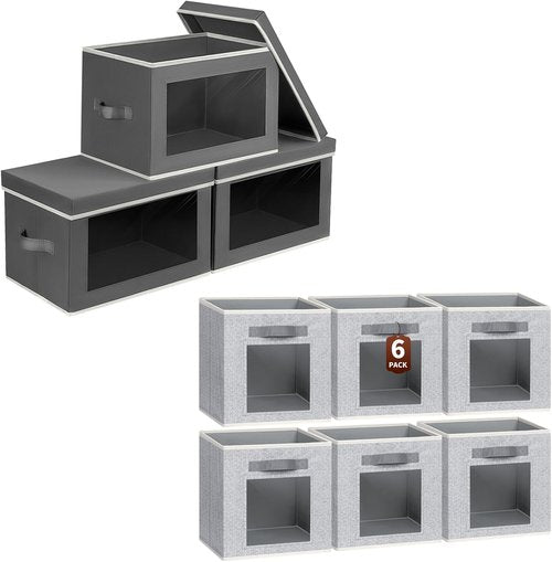 Homsorout Storage Bins - Large Fabric Boxes with Lids | 3/6 Pack Cube Organizers for Shelves