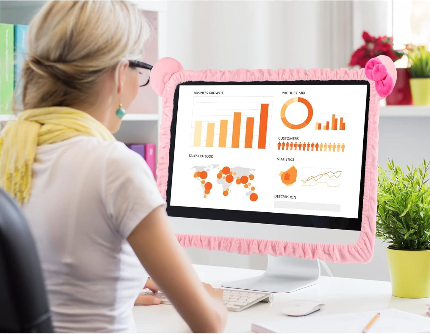 2 20''-29'' Remagr Pcs Kawaii Computer Monitor Cover with Cat Ear Design, Furry Cute Pink Monitor Dust Cover Protector