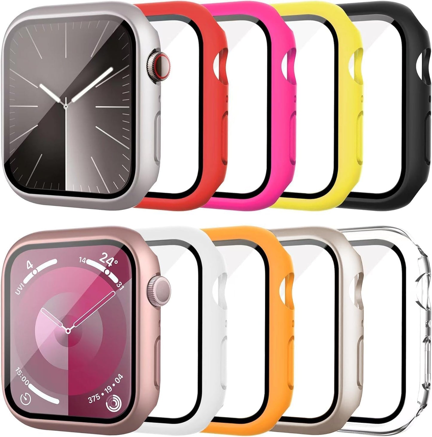 10 Pack 11/10 46mm, 46mm Case with Tempered Glass Screen Protector for Apple Watch Series Hard PC Face Cover, Full