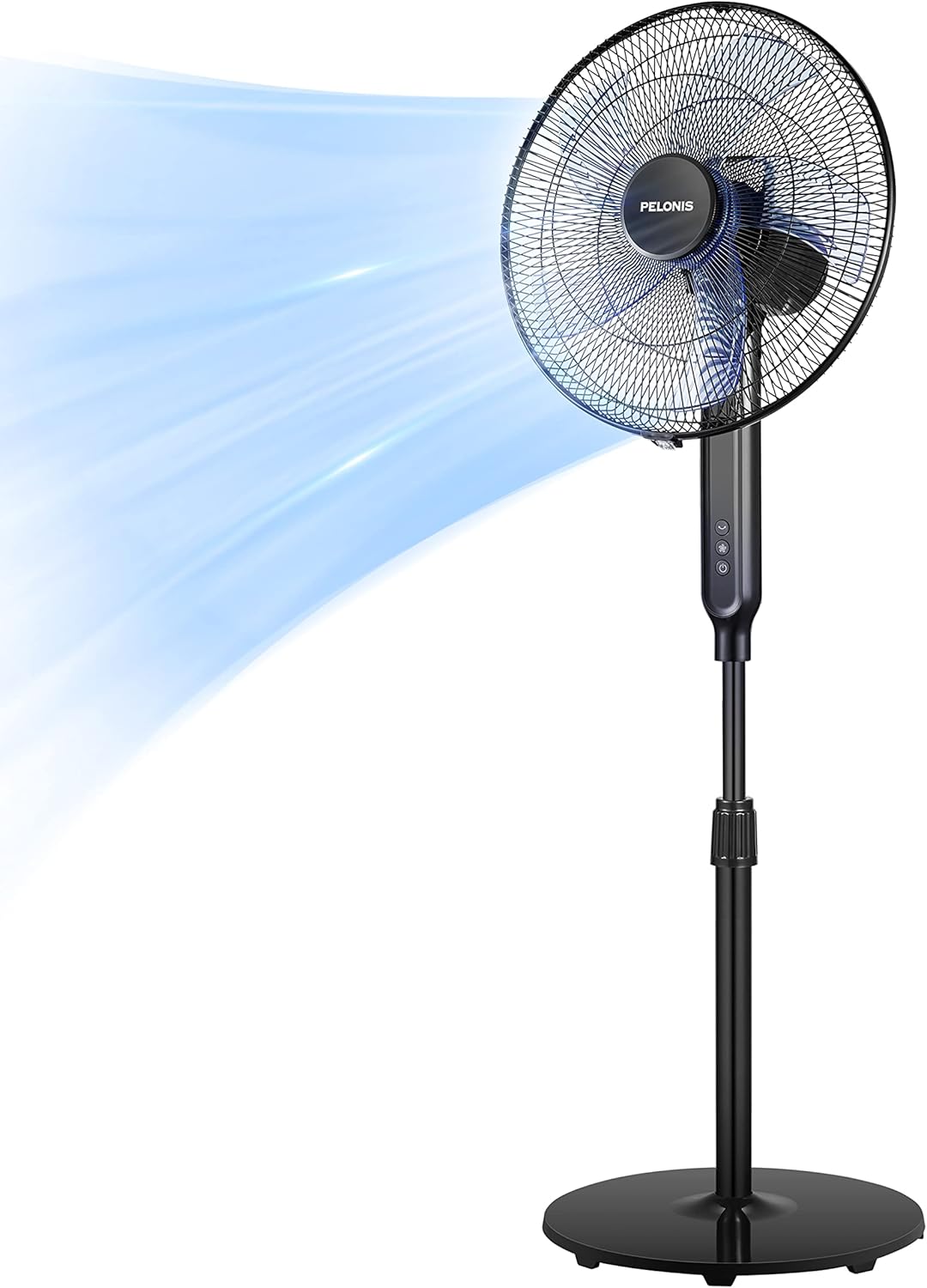 PELONIS 16-Inch Oscillating Pedestal Fan - Ultra Quiet DC Motor, Adjustable Height, Remote Control, 12 Speeds, Black