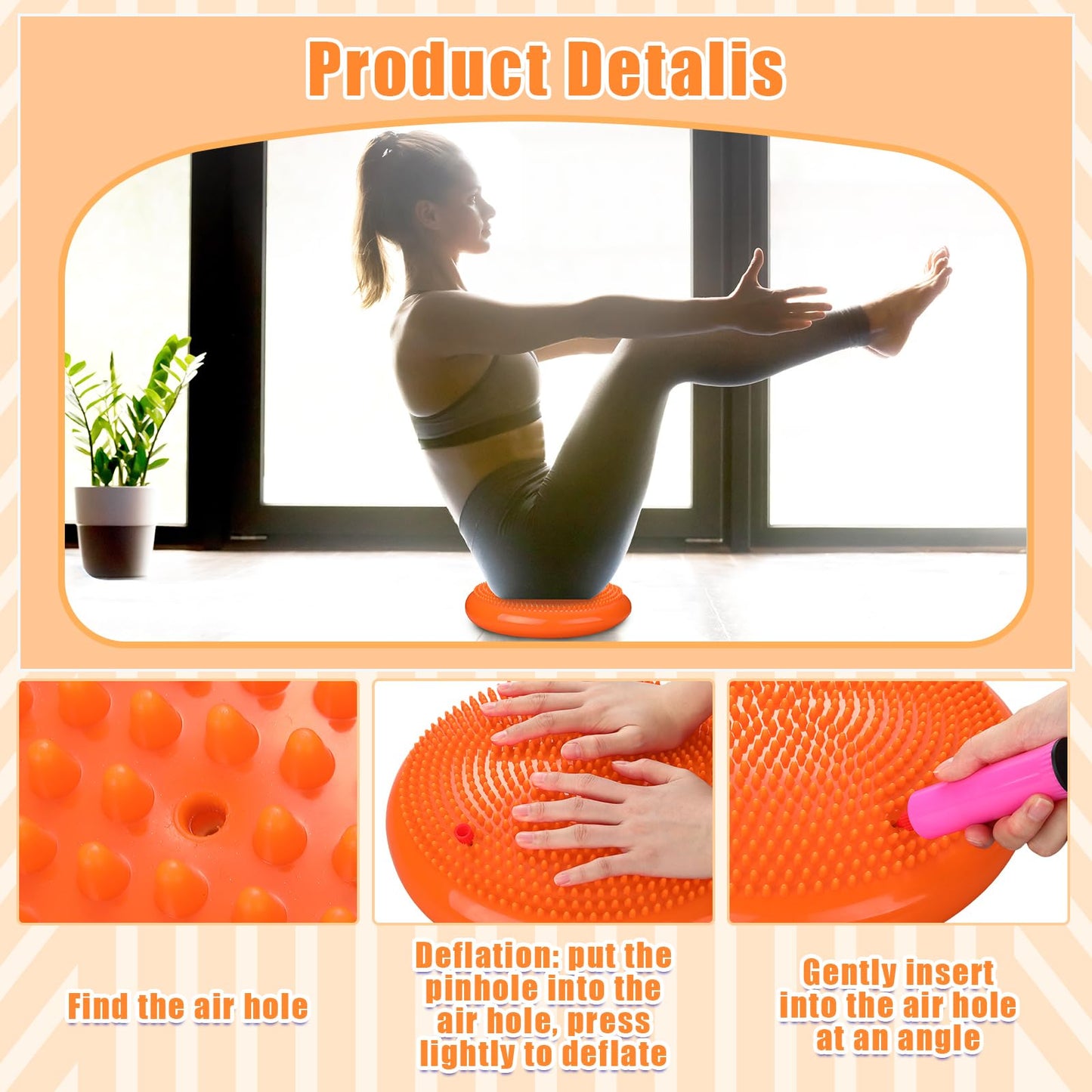 Silipull 2 Pcs Wiggle Seat Inflated Wobble Cushion Flexible Balance Disc with Air Pump for Core Stability Strengthening Improving Posture Physical Exercise(Orange and Yellow)