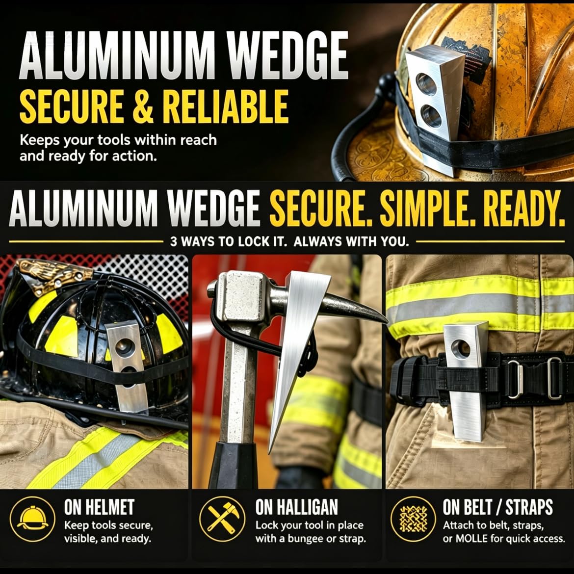 Firefighter Aluminum Wedge with Bungee Cord Durable and Handy Firefighting Wedge Metal Firefighter Door Wedge for Forced Entry Great Pair for Halligan or FuBar Tools Made of 6061-T6 Aluminum (A)