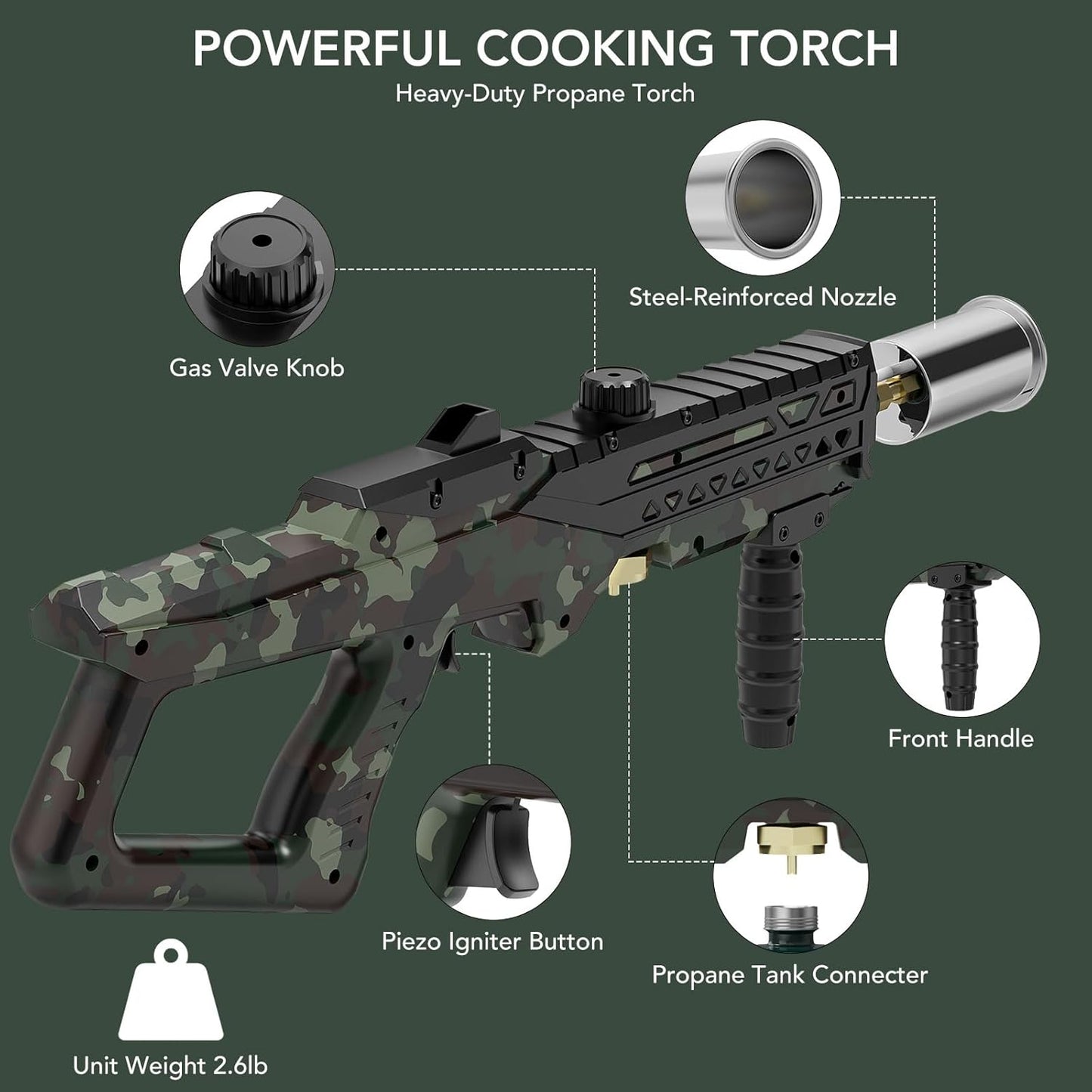 Sondiko Culinary Torch - Powerful Propane Cooking Gun for Searing Steak & BBQ | Adjustable Burner