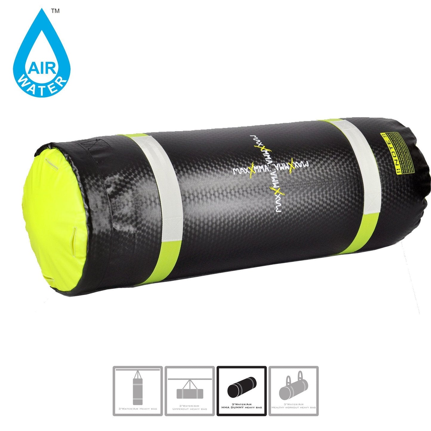 MaxxMMA 3 ft 4-in-1 Water/Air Heavy Bag | Training & Fitness, Uppercut Workout, MMA Grappling, Punching Bag (Black/Neon Yellow)