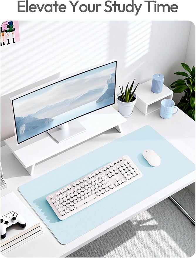YSAGi Leather Desk Protector, Office Mat, Large Mouse Mat, Non-Slip PU Leather Blotter, Laptop Desk Mat, Waterproof Writing Pad for Office and Home(Baby Blue, 63" x 17.2")