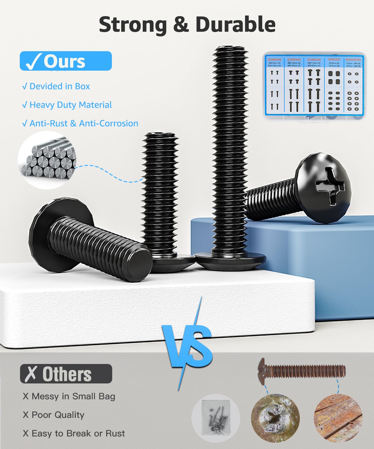 MOUNTUP M4 M6 M8 4K MU9041 Universal TV Mounting Hardware Screw Kit with Box - Screws, Spacers & Washers for Most LED