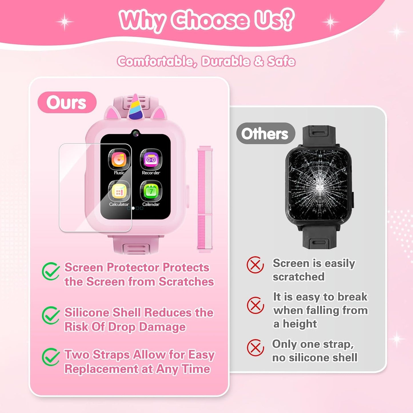 MOFGDNI 39 12/24 3-12 Smart Watch for Kids with Games Touchscreen Camera Video, Music Player, Pedometer, Calculator