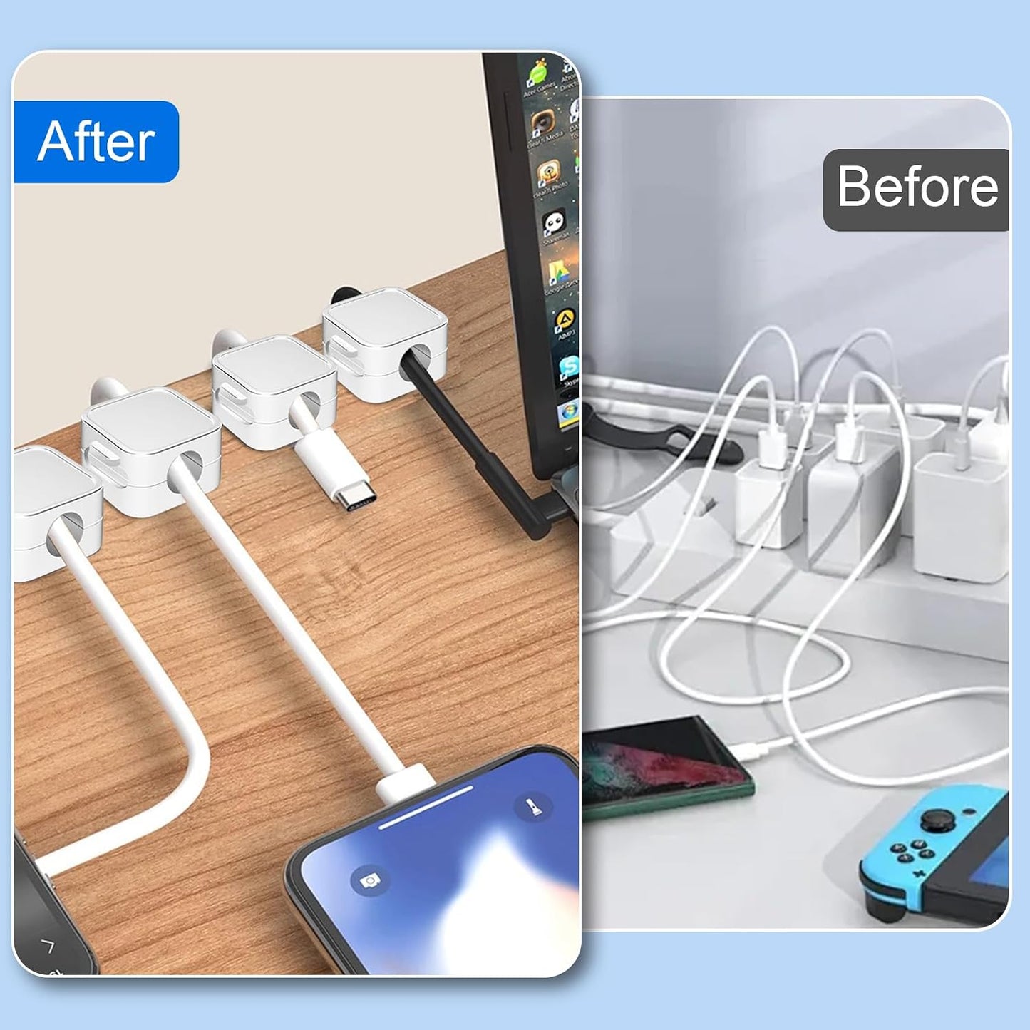 SDICSN 9 Pack [1S Magnetic Cable Clips Lock] Cord Organizer Spring Cable Holder Clips Cord Holder for Under Desk
