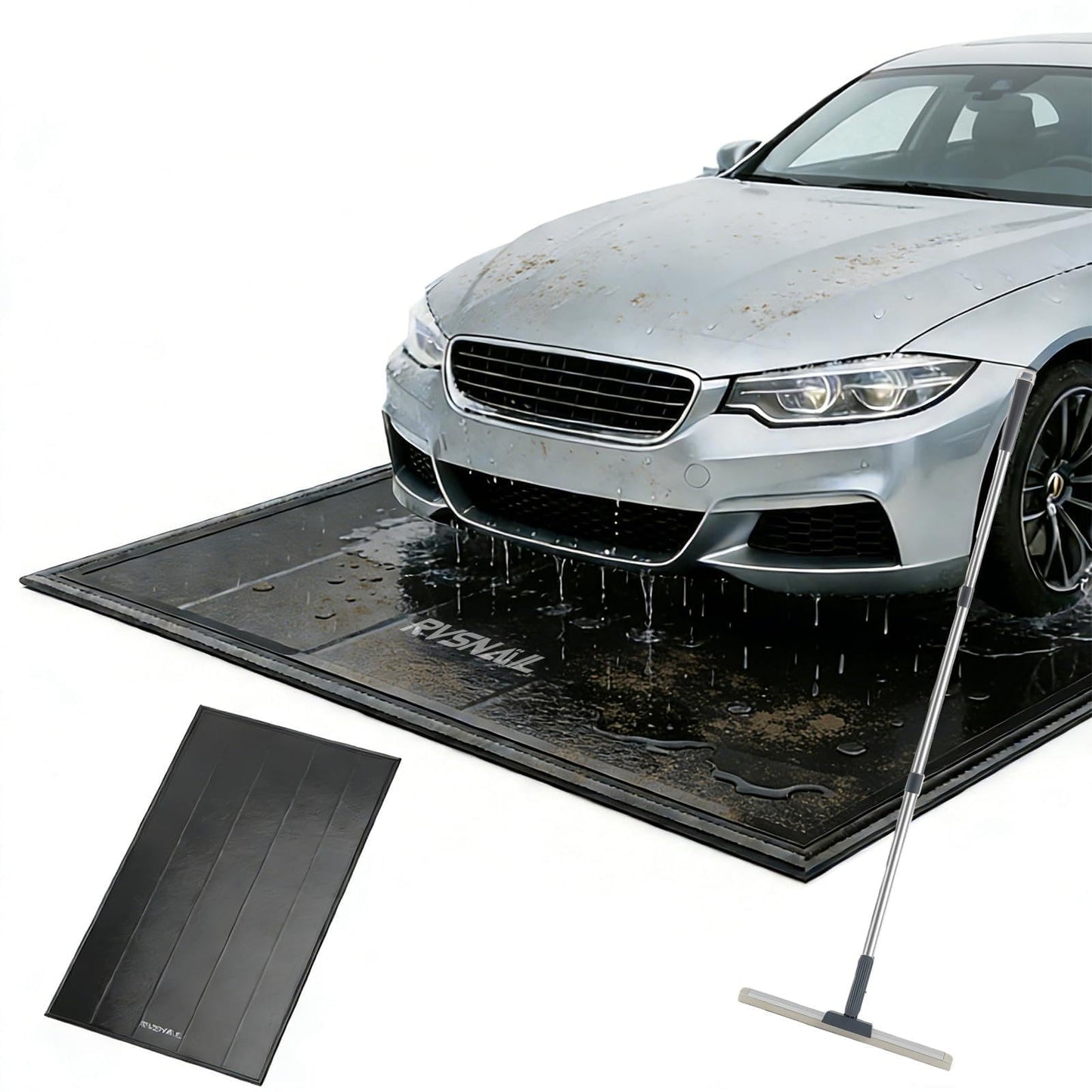 RVSNAIL Garage Floor Mat, 8'6''x20' Heavy Duty 1.2inch Thick Containment Mats, Waterproof PVC Matwith High Elastic Sponge Column, Non-Slip Surface, Parking Mat with a Squeegee