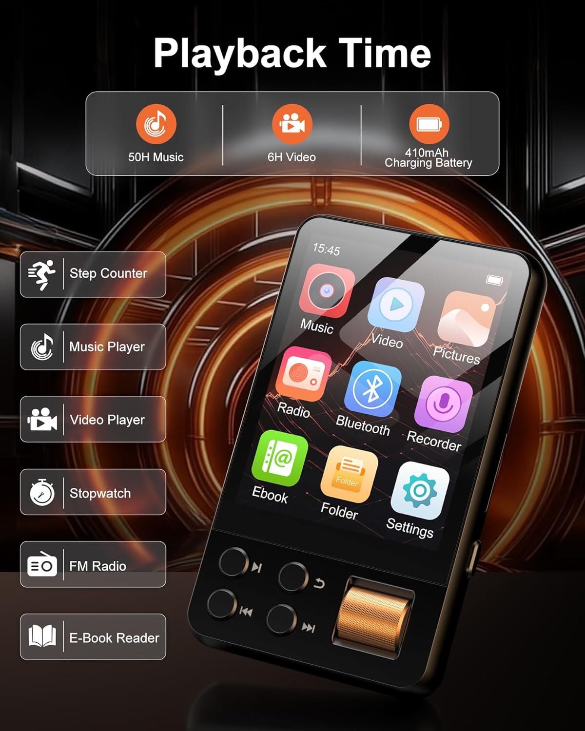 AGXOV 64GB MP3 5.3, (D28) Player with Bluetooth Music Player with Built-in HD Speaker, FM Radio, Voice Recorder, HiFi