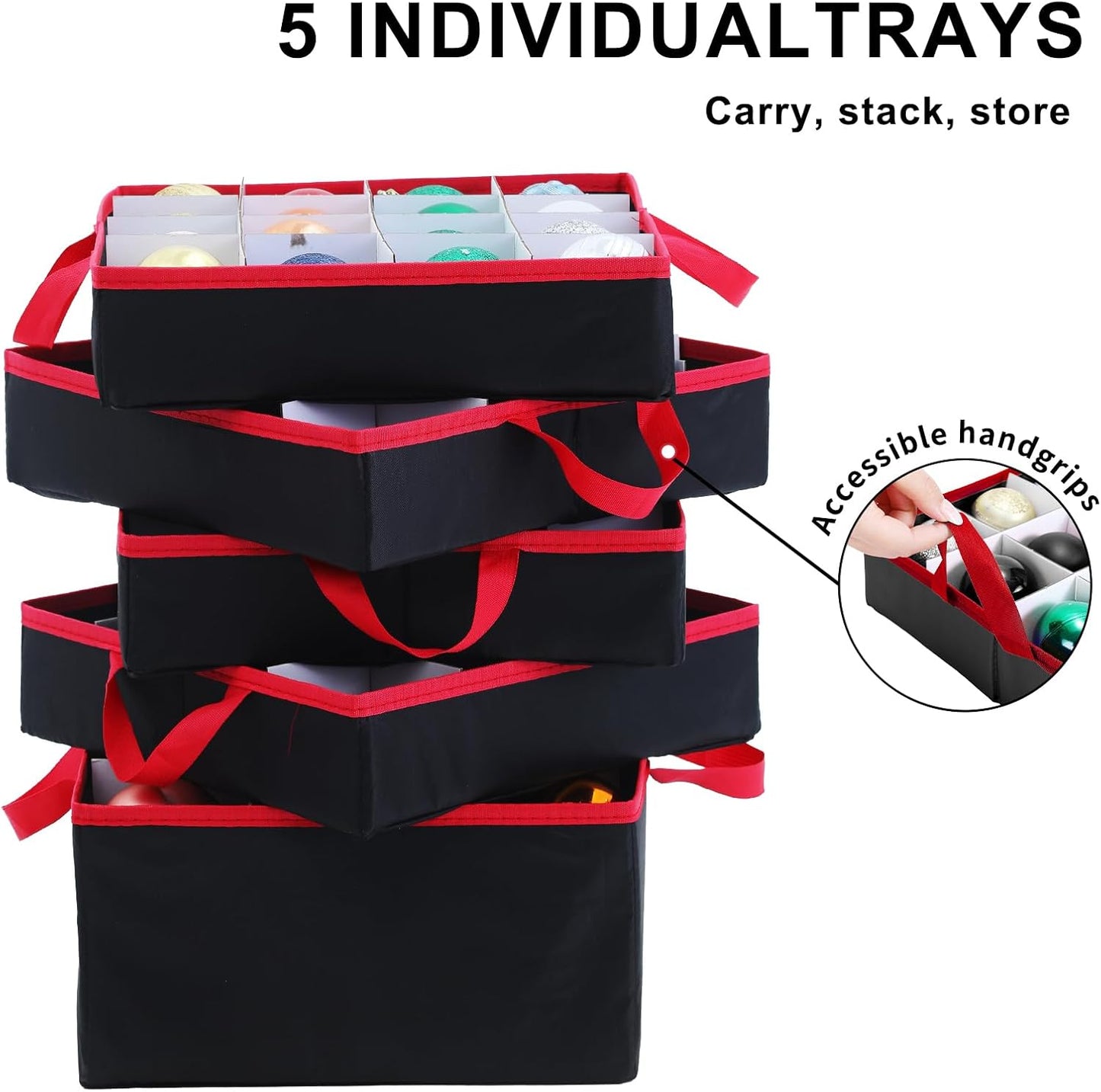 Skiennix Large 2-in-1 Christmas Ornament Storage Box - High Capacity, Easy Organization | Protect Holiday Decorations (Black)