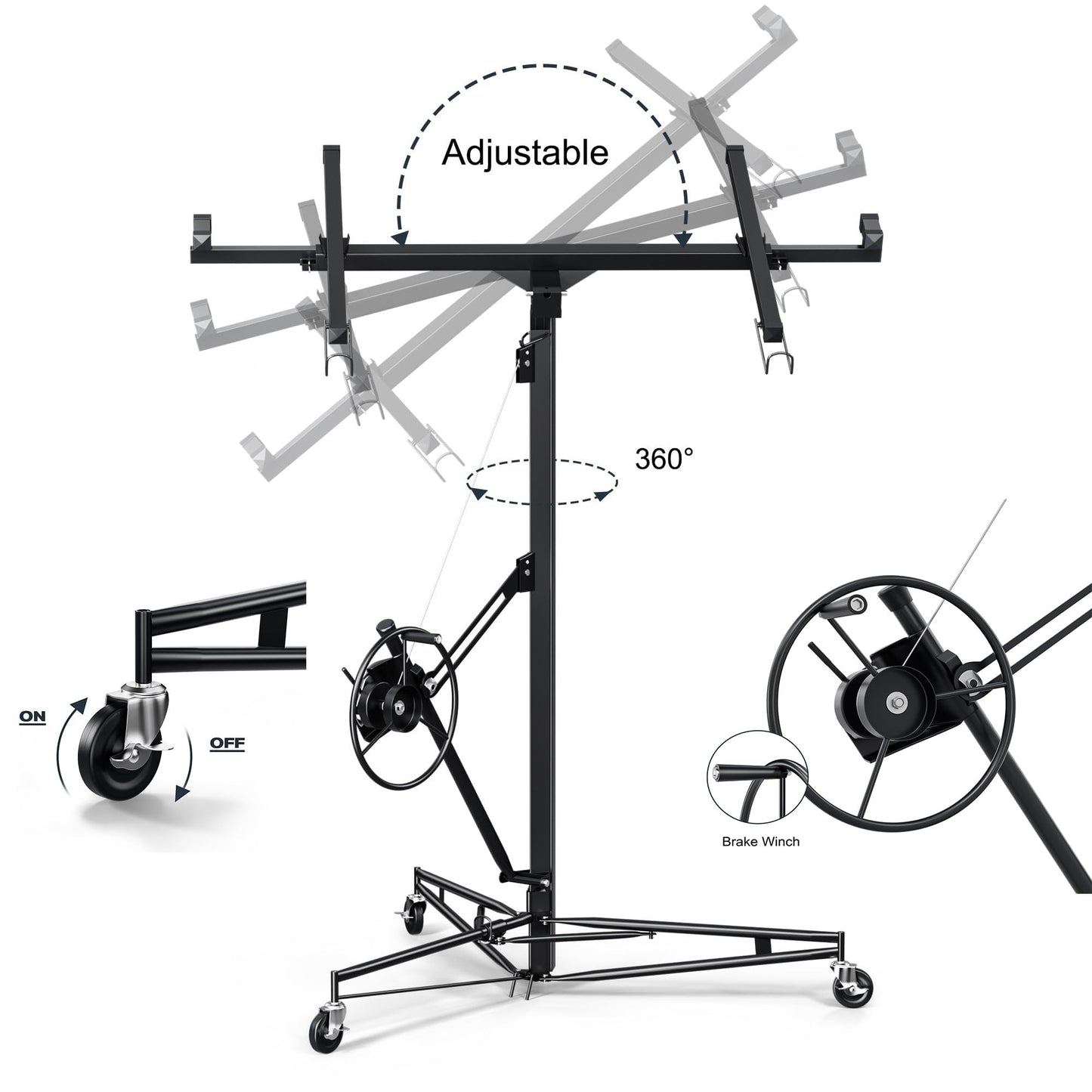 Drywall Lift 16 Ft,Drywall Rolling Lifter Panel,150LBS Heavy Duty Sheetrock Hoist Panel Hoist Jack With 360° Adjustable Telescopic Arm & 3 Lockable Wheels (16ft)