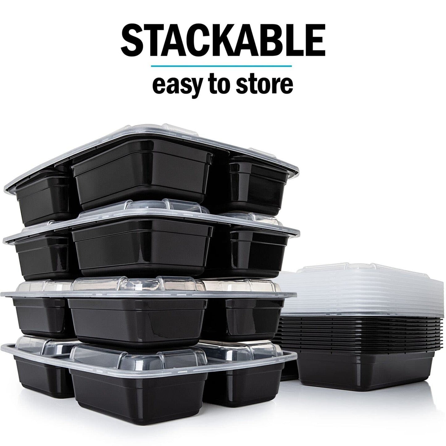 MORDEN MS Meal Prep Container With Lids, 50 Pack 3 Compartment Reusable Food Storage Container Divided Plastic Bento Box Lunch Box To-go Boxes(33oz)