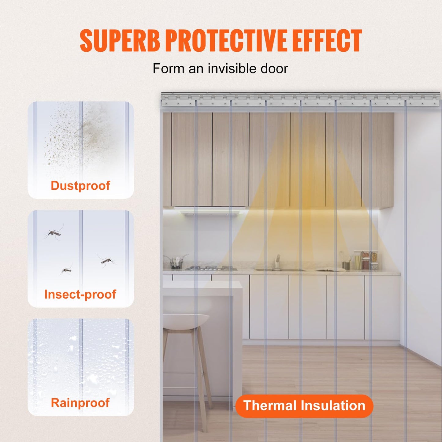 VEVOR Plastic Curtain, 4ft Width x 8ft Height Plastic Strip Curtain, Clear PVC Freezer Curtain, 0.08in Thickness Plastic Door Strip w/Over 50% Overlap for Walk-in Freezers, Warehouse and Clean Rooms