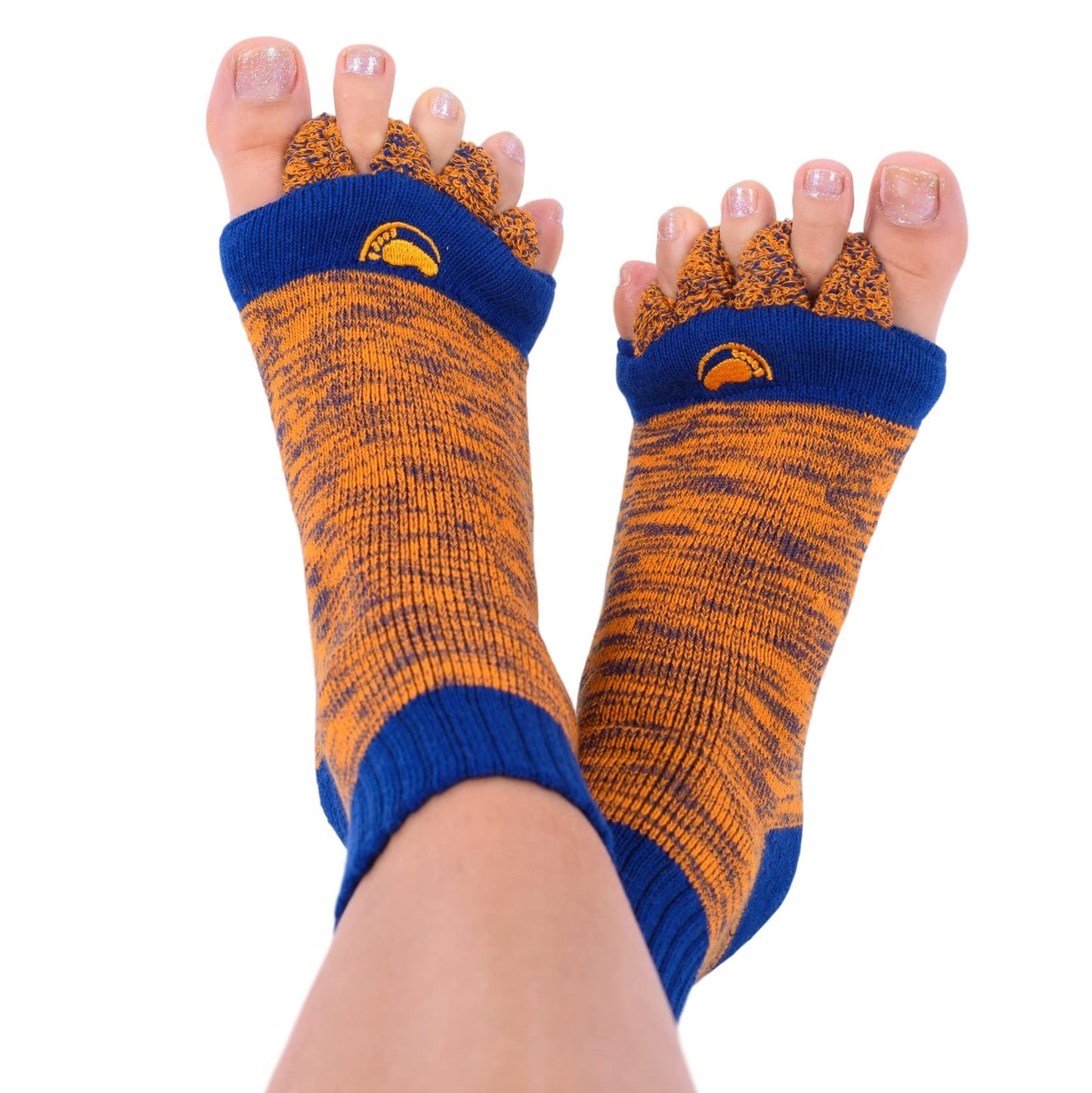 My Happy Feet Foot Alignment Socks with Toe Separators for Men or Women | Orange and Blue