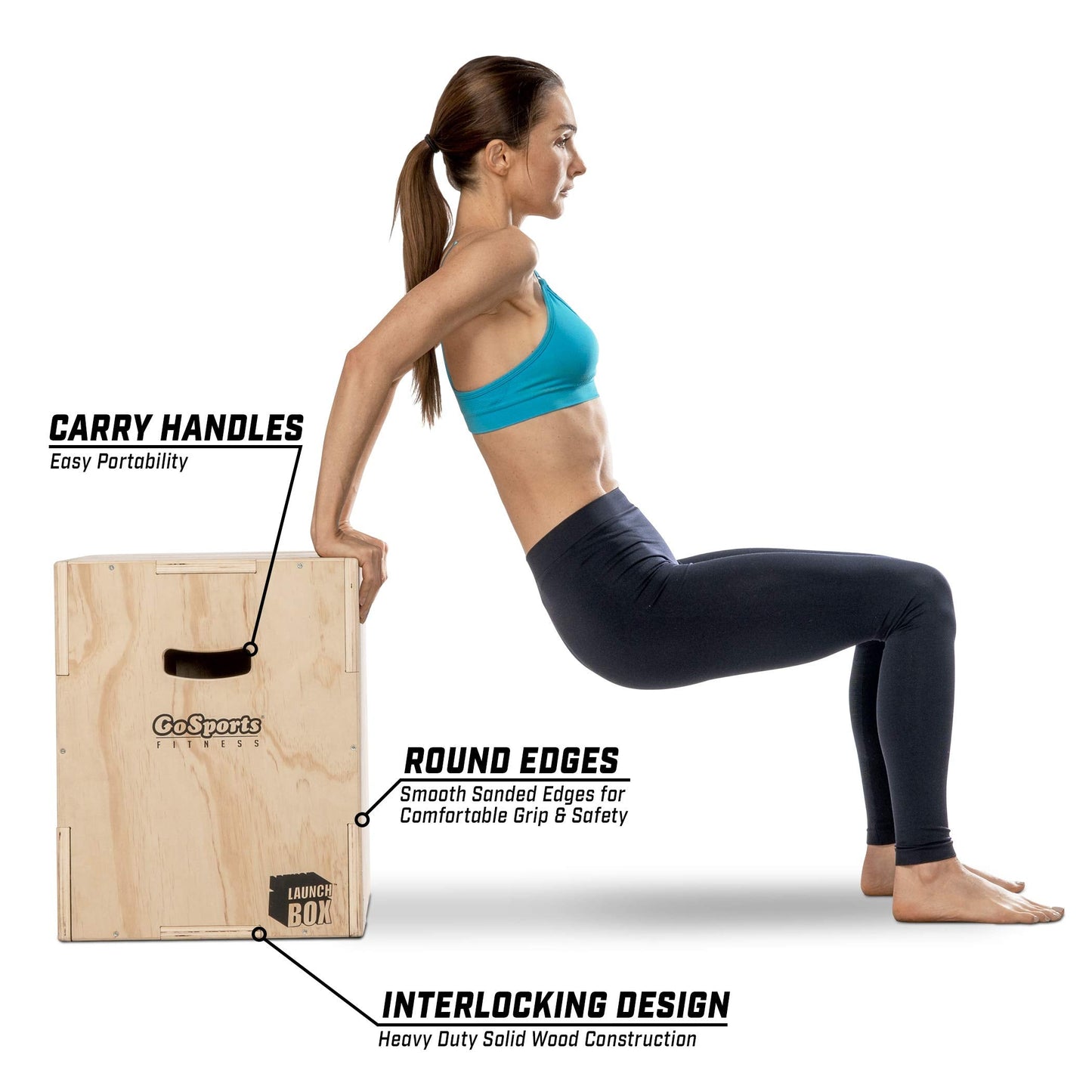 GoSports Fitness Launch Box 3-in-1 Adjustable Height Wood Plyo Jump Box for Exercises of All Skill Levels