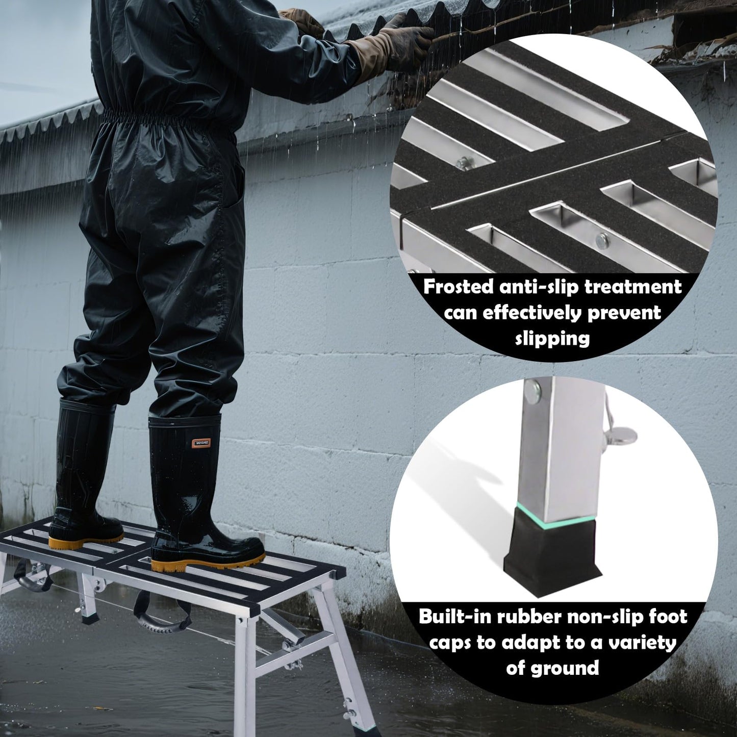 Folding Work Platform 400 Lbs, Height Adjustment 19-27"(H), Portable Steel Step Ladder Stool, Perfect for RV Cleaning, Home Painting and Reaching High Places