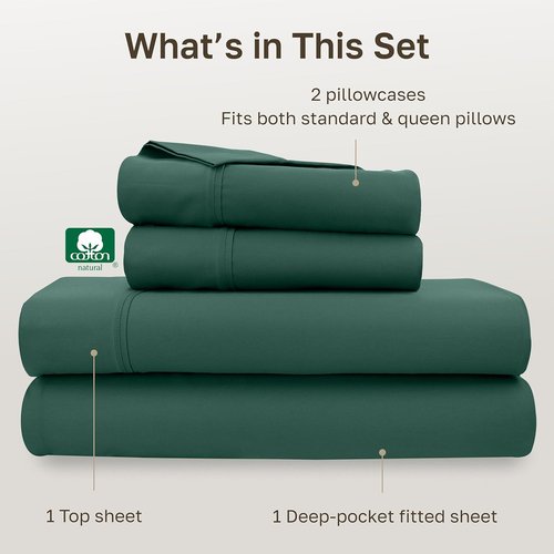 California Design Den Queen Size 100% Cotton Sheets Set - 400 Thread Count, Silky Sateen Weave, Deep Pockets - Hunter Green