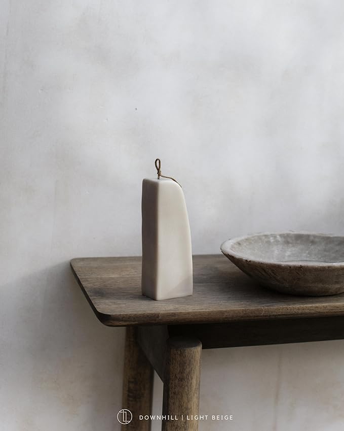 LAWA Downhill Candle - Beautiful Handmade Pillar Scented Soy Wax Elegant Aesthetic Candle Housewarming Gift Home Room Shelf Decor Idea (Light Beige)