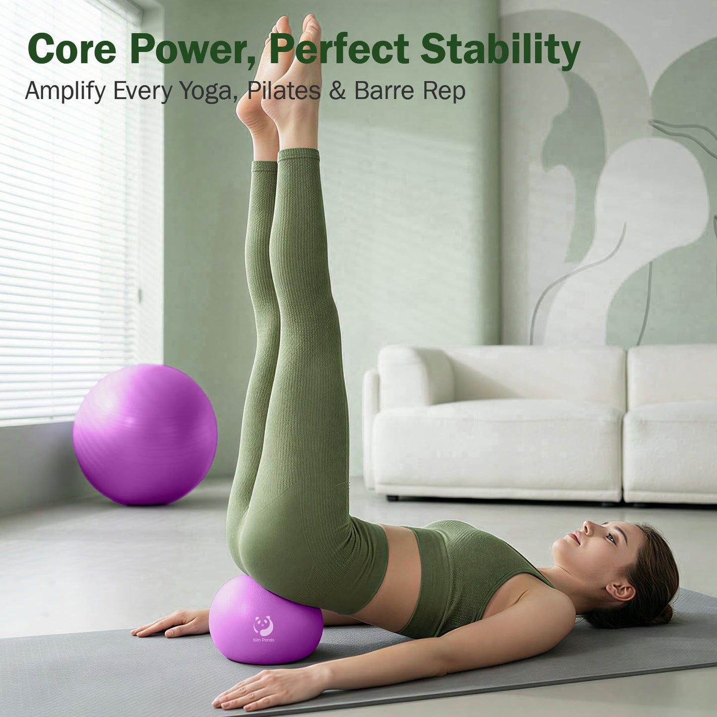Slim Panda Pilates Ball, 9 Inch Small Exercise Ball, Anti Burst Mini Yoga Ball for Stability, Workout, Barre, Core Strength, Physical Therapy, Balance, Stretching