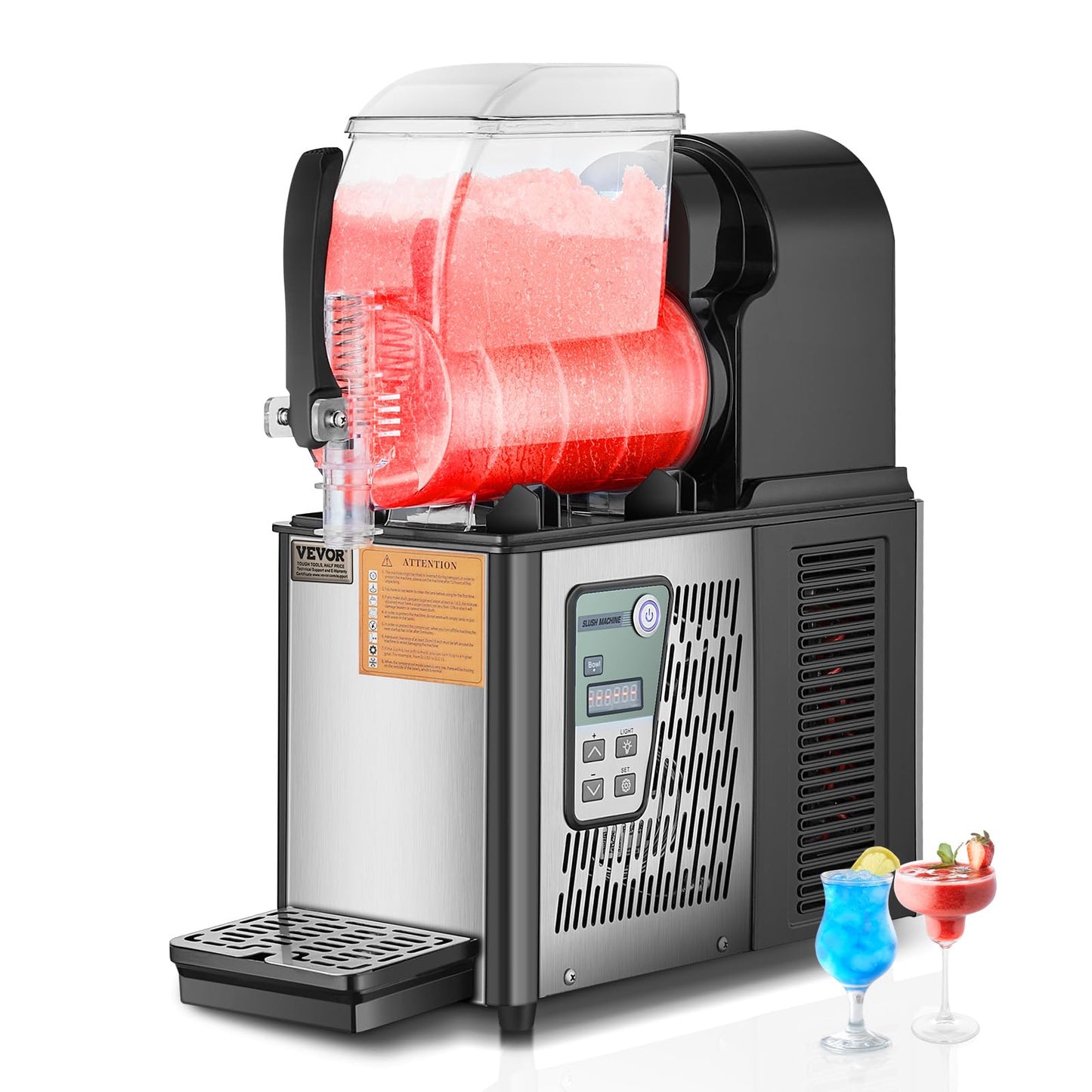 VEVOR Commercial Slushy Machine, 4L Single Tank Frozen Drink Machine, 16 Cups Stainless Steel Margarita Smoothie Frozen Drink Maker, Slushie Maker for Home Party Restaurants Cafe Bars