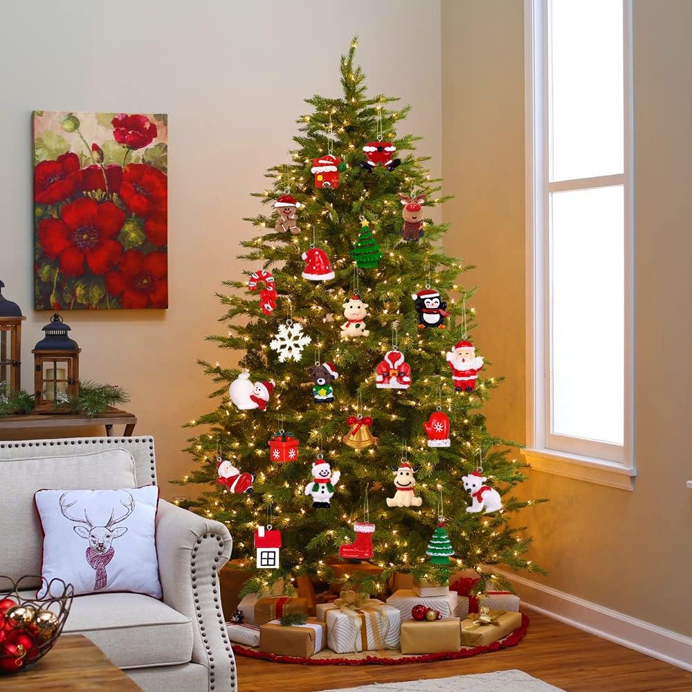 YUJUN Mini Christmas Ornaments Set - 24pcs 3D Resin Figurines for Tree Decoration