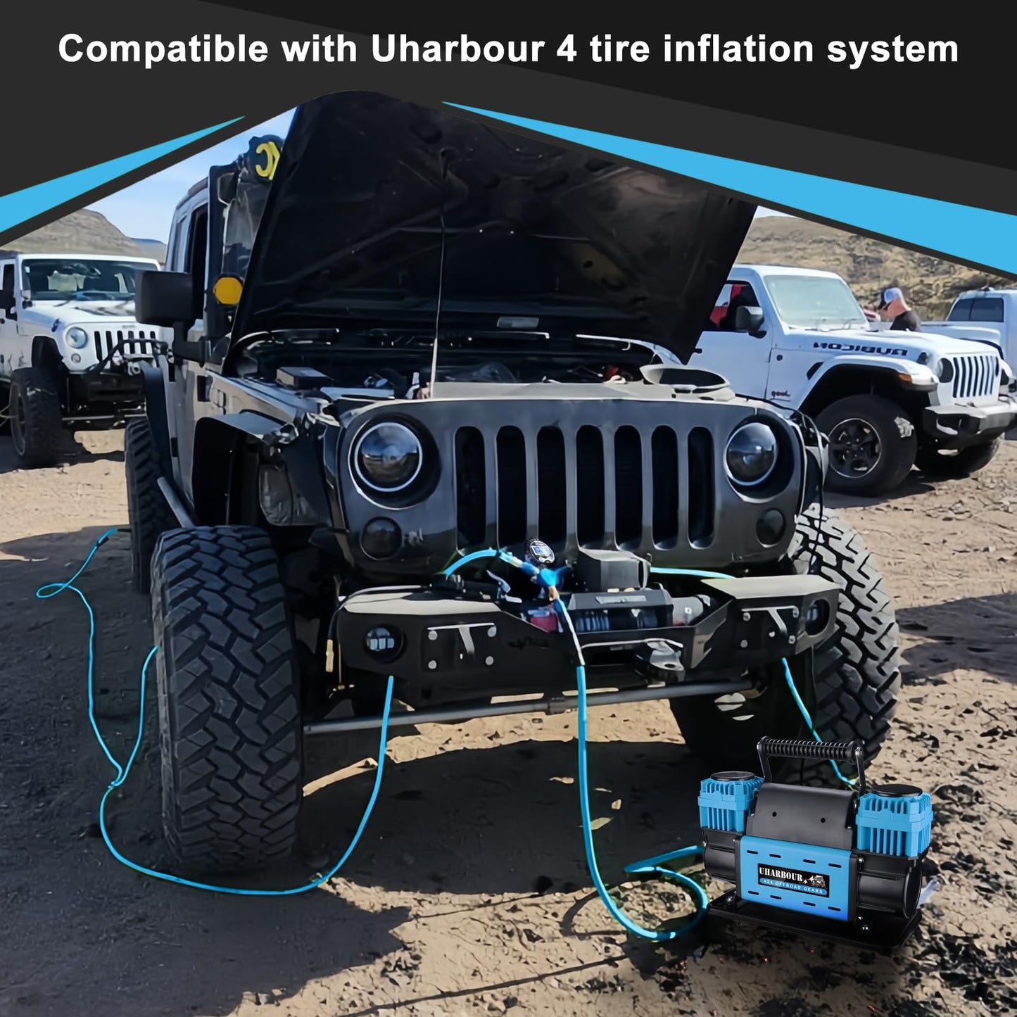 Uharbour 12V Offroad Air Compressor 10.6 CFM with Pressure Gauge, 12 Volt Offroad Air Compressor Dual Cylinder Heavy Duty for 4x4 Truck Car SUV with Carrying Bag