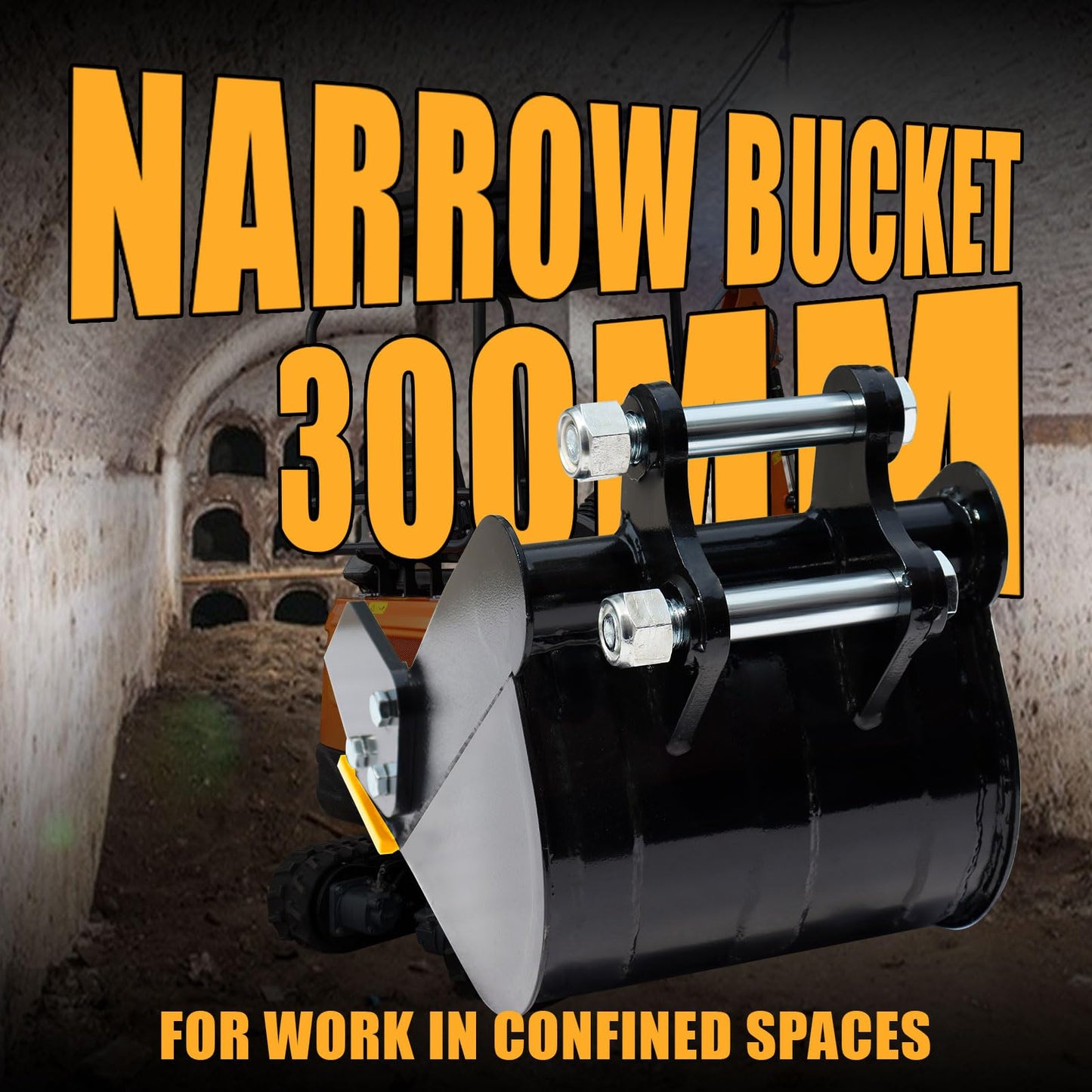MMS 11.81in/300mm Mini Excavator Digging Bucket with Metal Teeth - 0.98"/25 mm Hole Diameter, 3.54"/90 mm Span, Mini Excavator Attachments Digging Bucket for Trenching & Digging