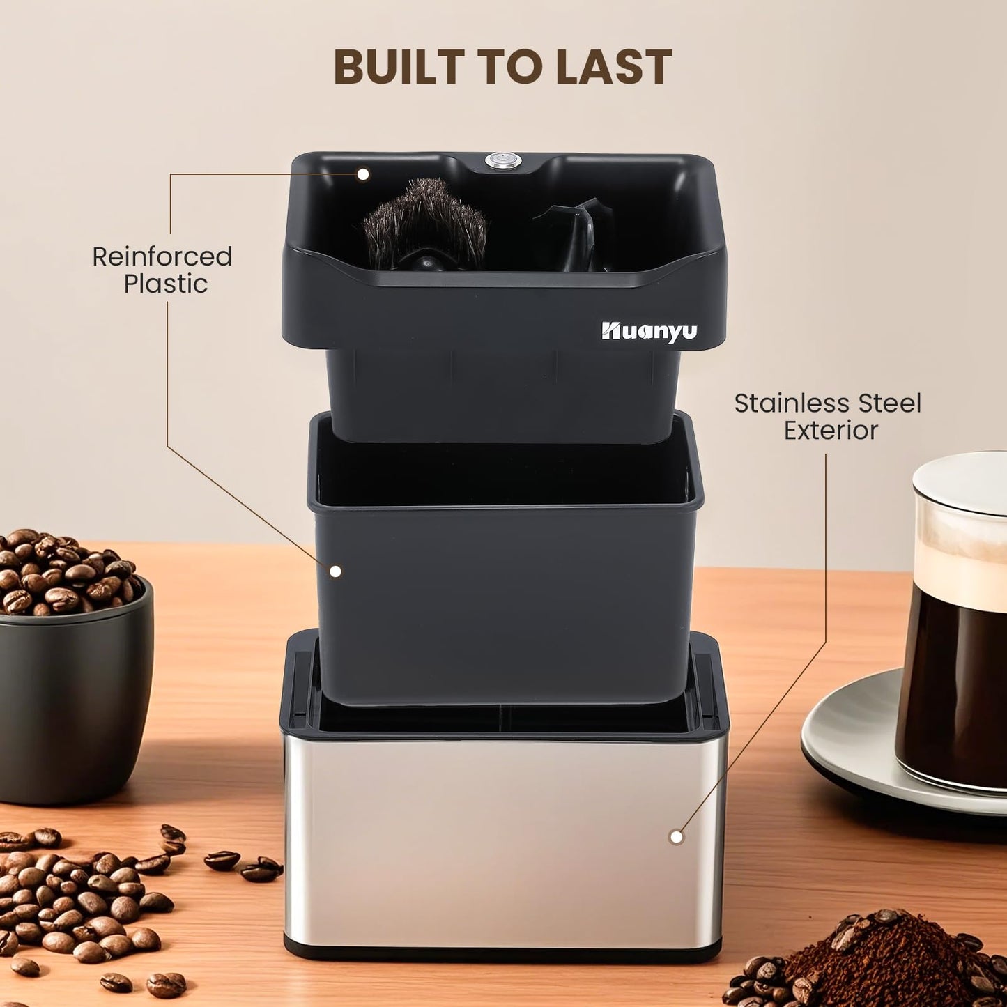 Huanyu Electric Coffee Bean Grinder 250G Automatic Burr Grinder Green and Huanyu Electric Espresso Portafilter Cleaner with Dual Brush Heads and Three Scrapers Bundle