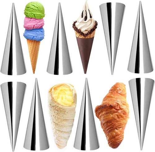 Joyeee Pastry Cream Horn Molds - 10 Stainless Steel Cannoli Tubes | 5-Inch Croissant & Waffle Cone Baking Tool