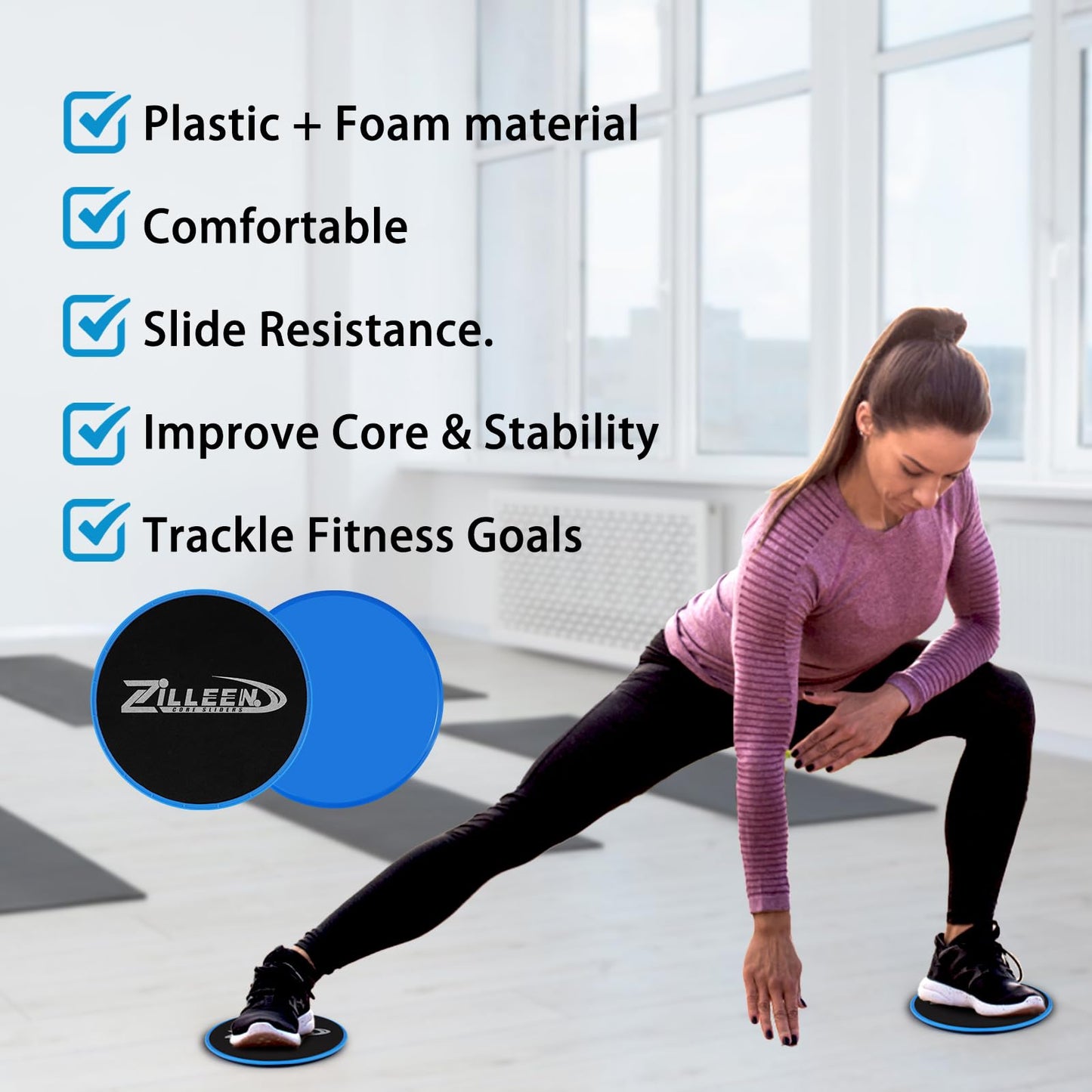 ZILLEEN Exercise Sliders for Working Out Blue Fitness Discs for Pilates Women Men, 10Pcs