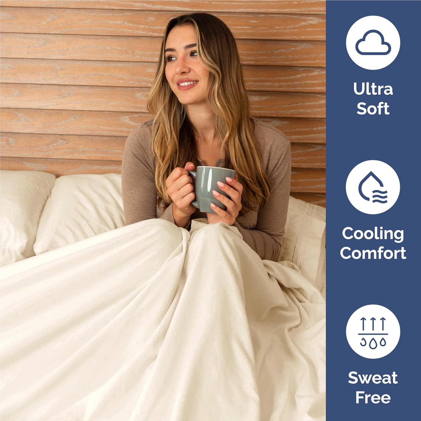 Skiennix Full Size 4-Piece Sheet Set - Ultra-Soft Cooling Bed Sheets - Deep Pockets, Wrinkle-Free, Off White