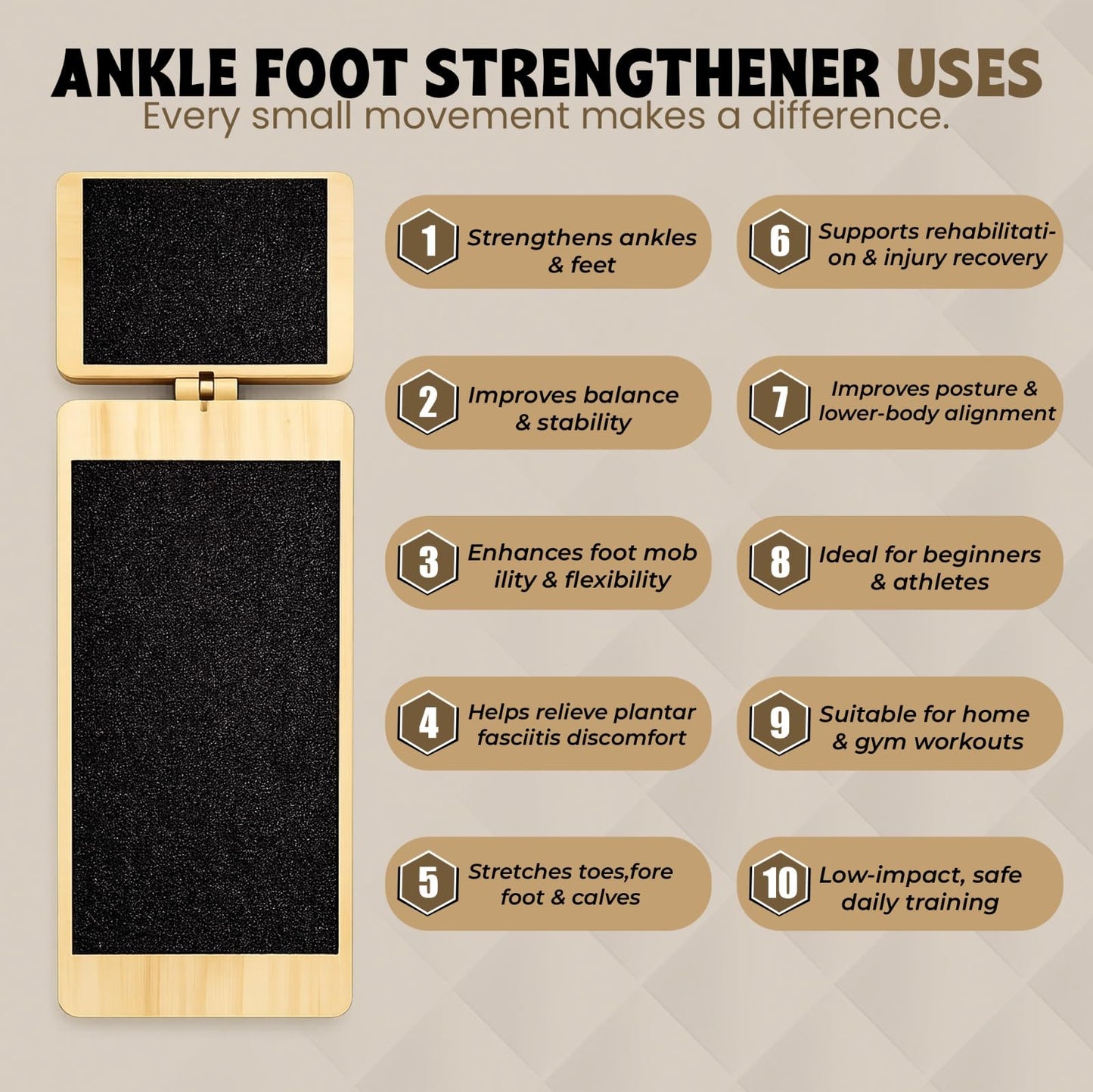 Ankle Strengthener & Axis Board, Bamboo Ankle Balance Board for Physical Therapy, Blackboard Foot Trainer & Foot Strengthener, Giboard for Balance Training, Axisboard for Leg Stability