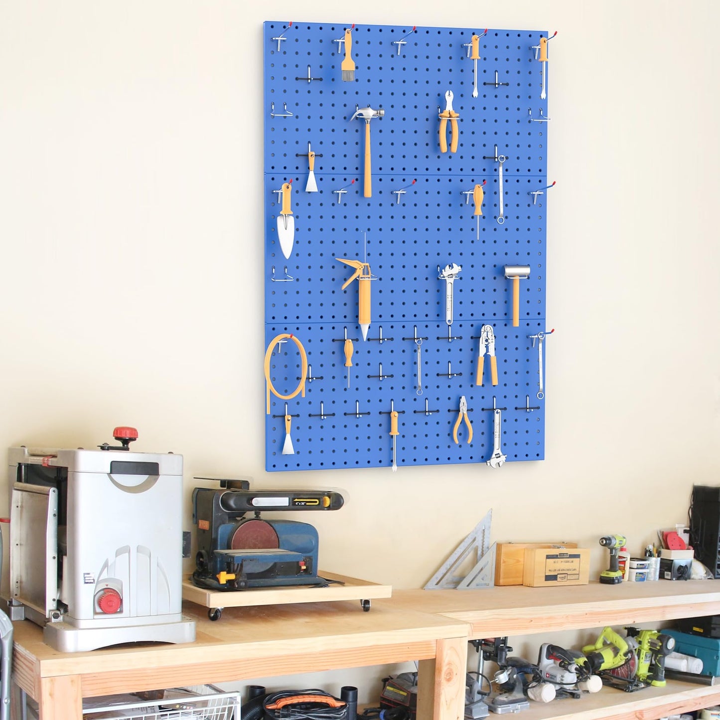 TORACK 3 PCS Metal Pegboard Panels(12x24 inch) for Wall Garage Utility Tools Storage Pegboard for Workbench, Modular Peg Board Tool Organizer Board Kit(Pack of 3, Blue)