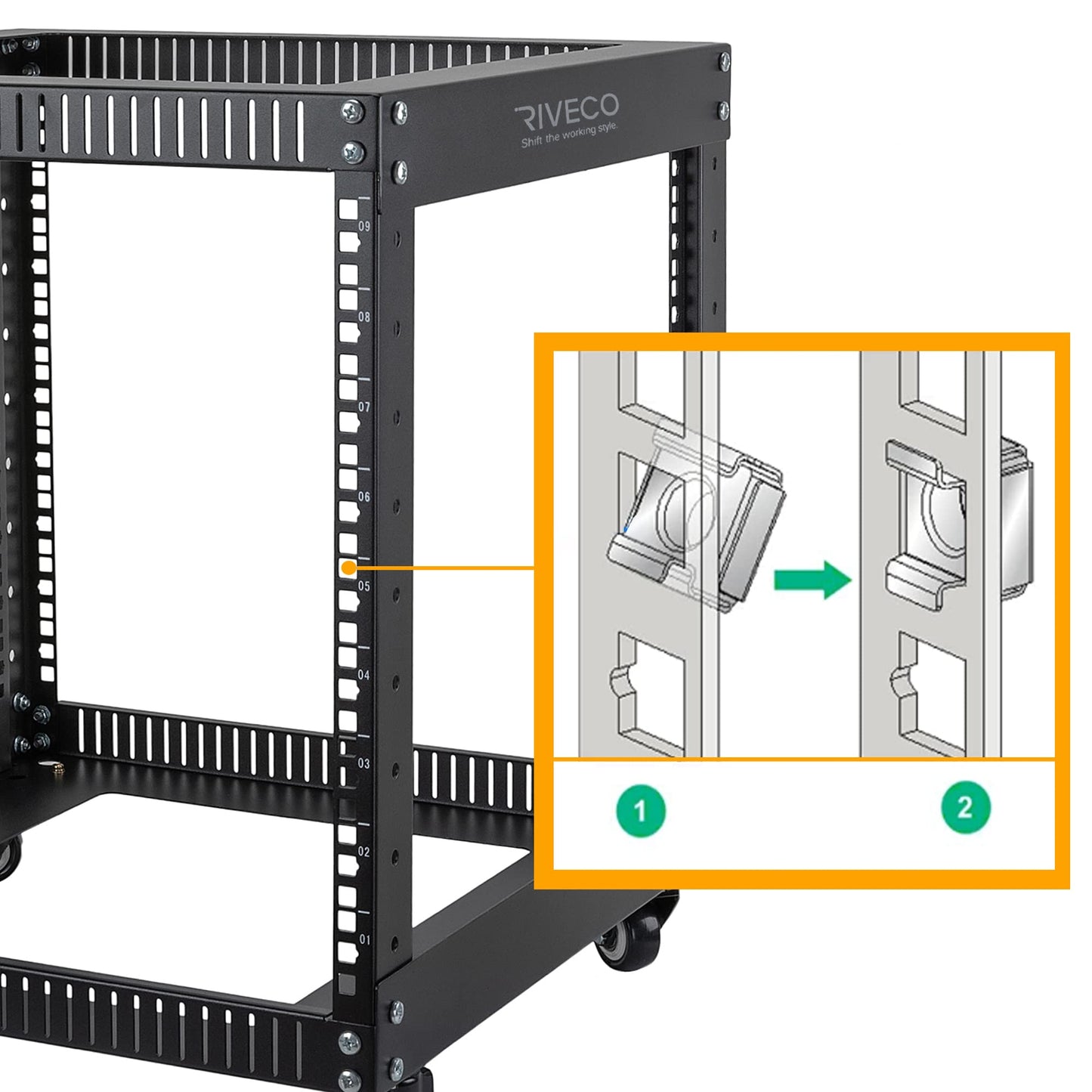 RIVECO 6U Network Rack with Top & Bottom Vented Plates- 4 Rolling Wheels Floor Standing Rack for 19" Equipment & Stereo Gear- Including Basic Rail Mount PDU Power Strip & M5 Screws 50 Sets