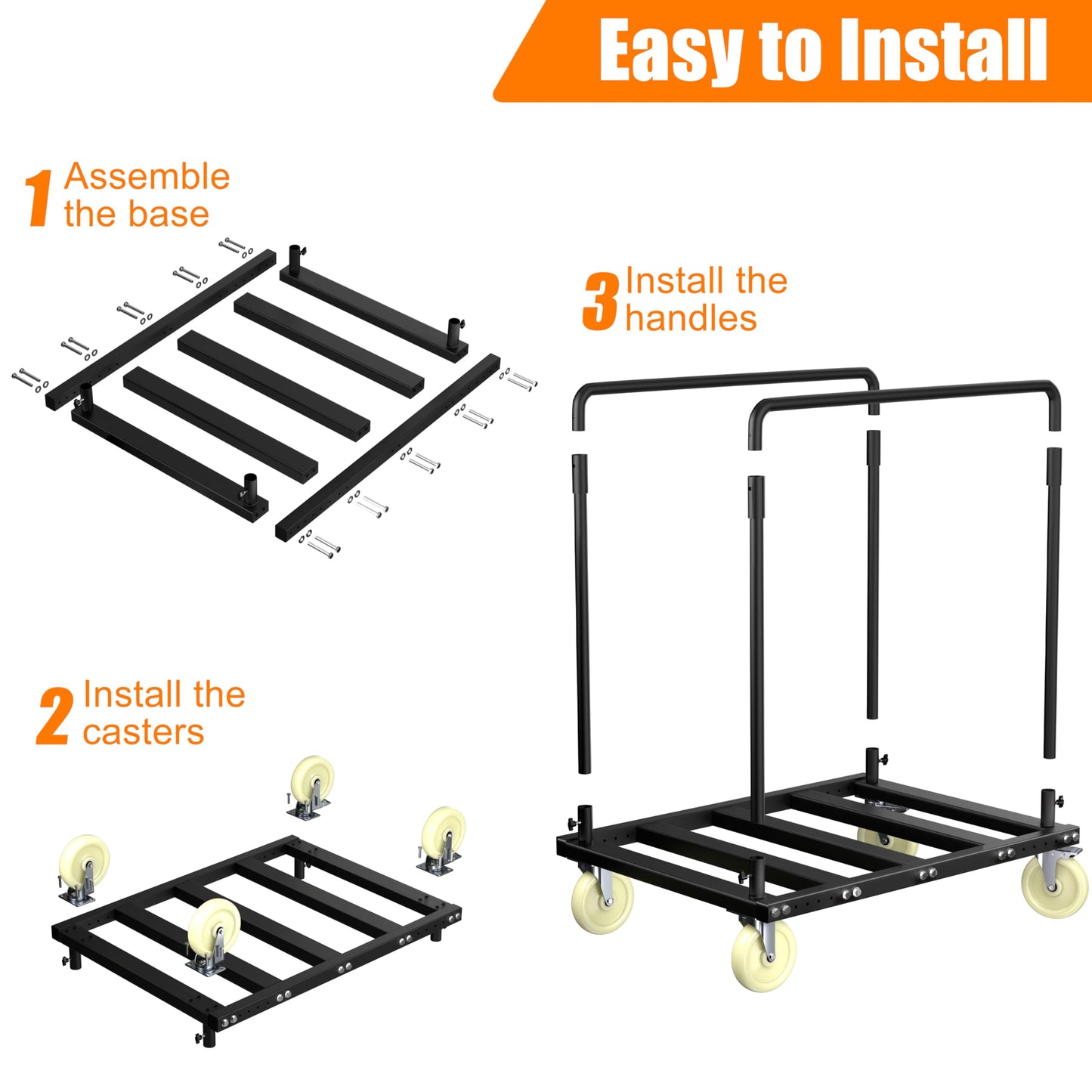 TRUSOON Utility Folding Table Cart, Heavy Duty Table Dolly with Swivel Wheels, Black Panel Cart for Drywall, Lumber, Mattress, Warehouse, Party Events, Grage, Home, Hotel
