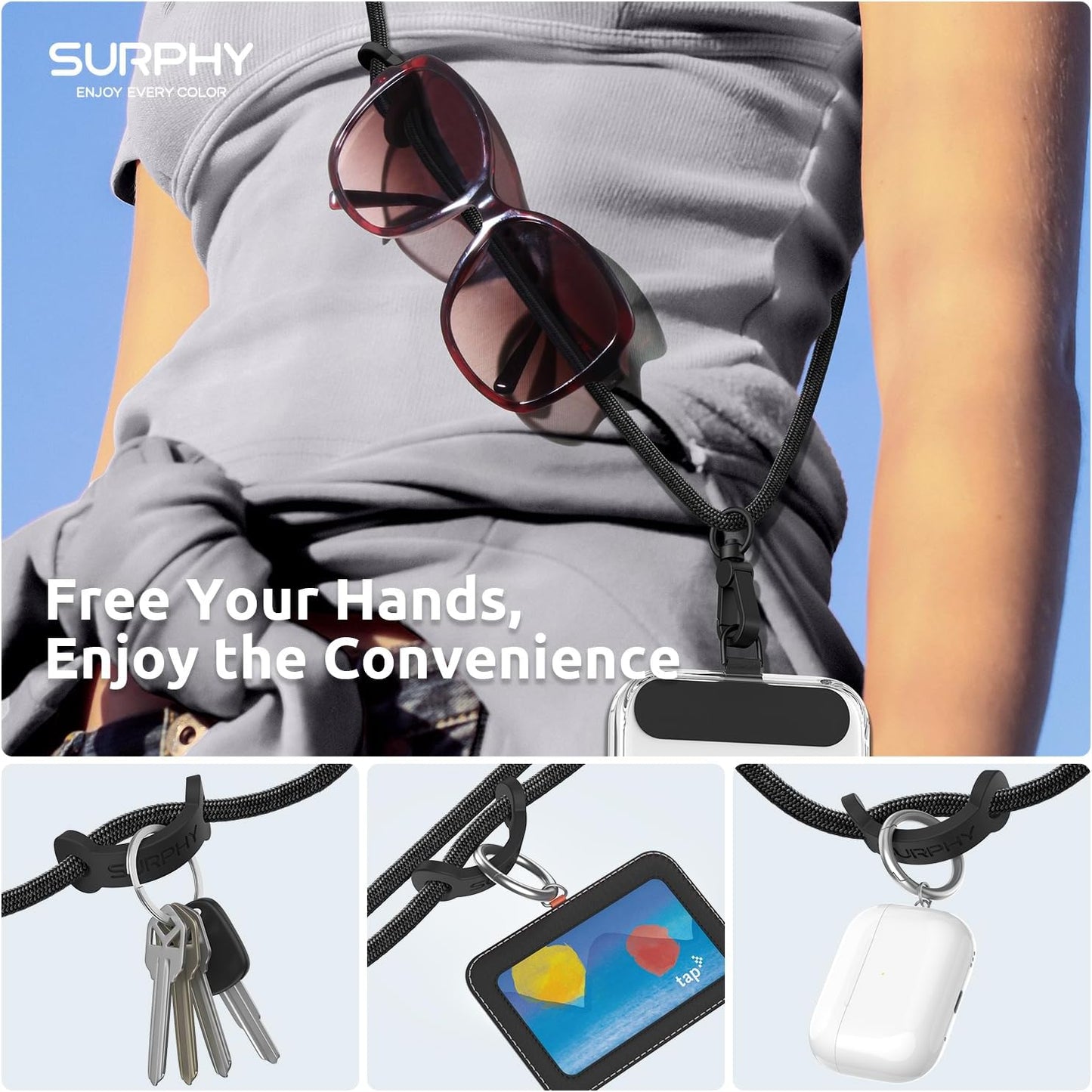 2 Pack SURPHY Phone Lanyard, Adjustable Phone Strap Crossbody with Cell Phone Tether Tab, Premium Metal Buckles