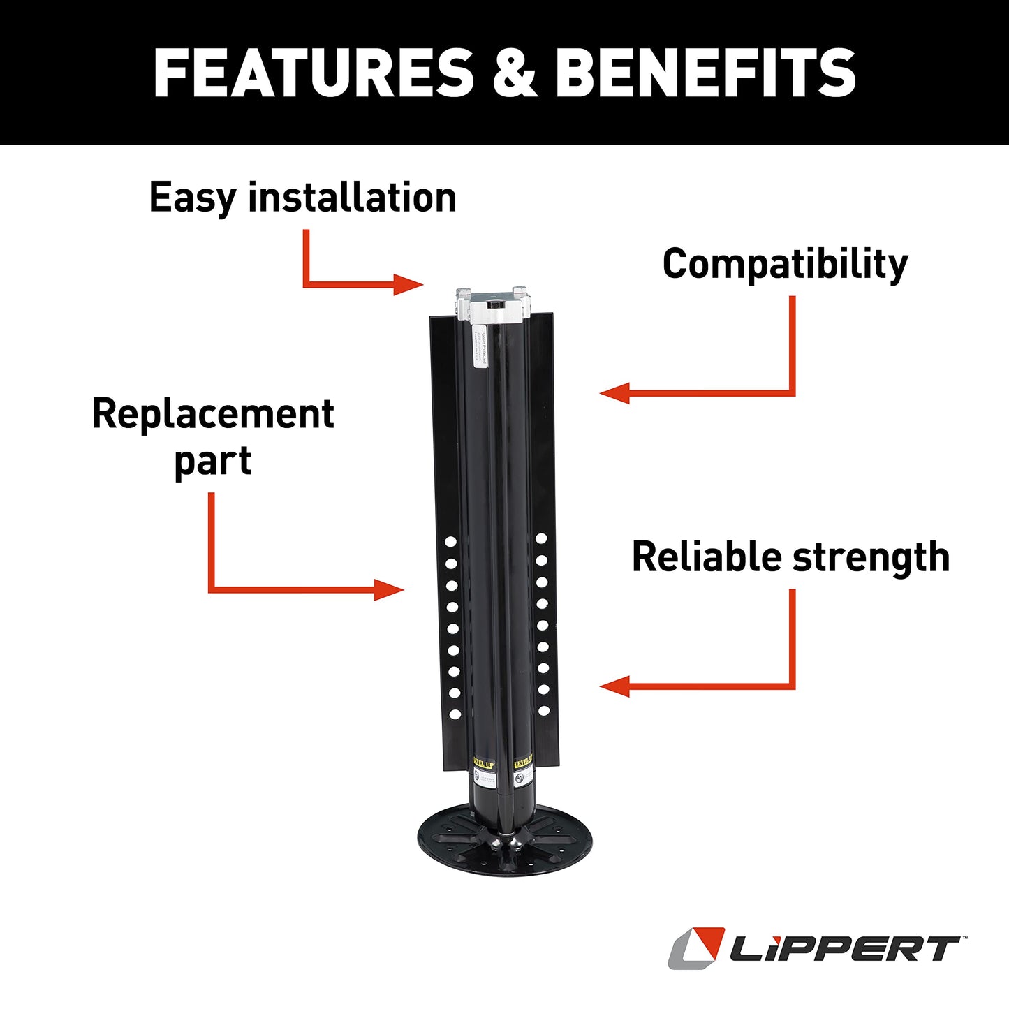 Lippert Level Up Replacement Hydraulic Landing Gear Left Jack for 5th Wheel RVs and Travel Trailers, 14,000-lbs. Lift Capacity, Aluminum, 9" Diameter Footpad, 27-7/16" Height - 433467