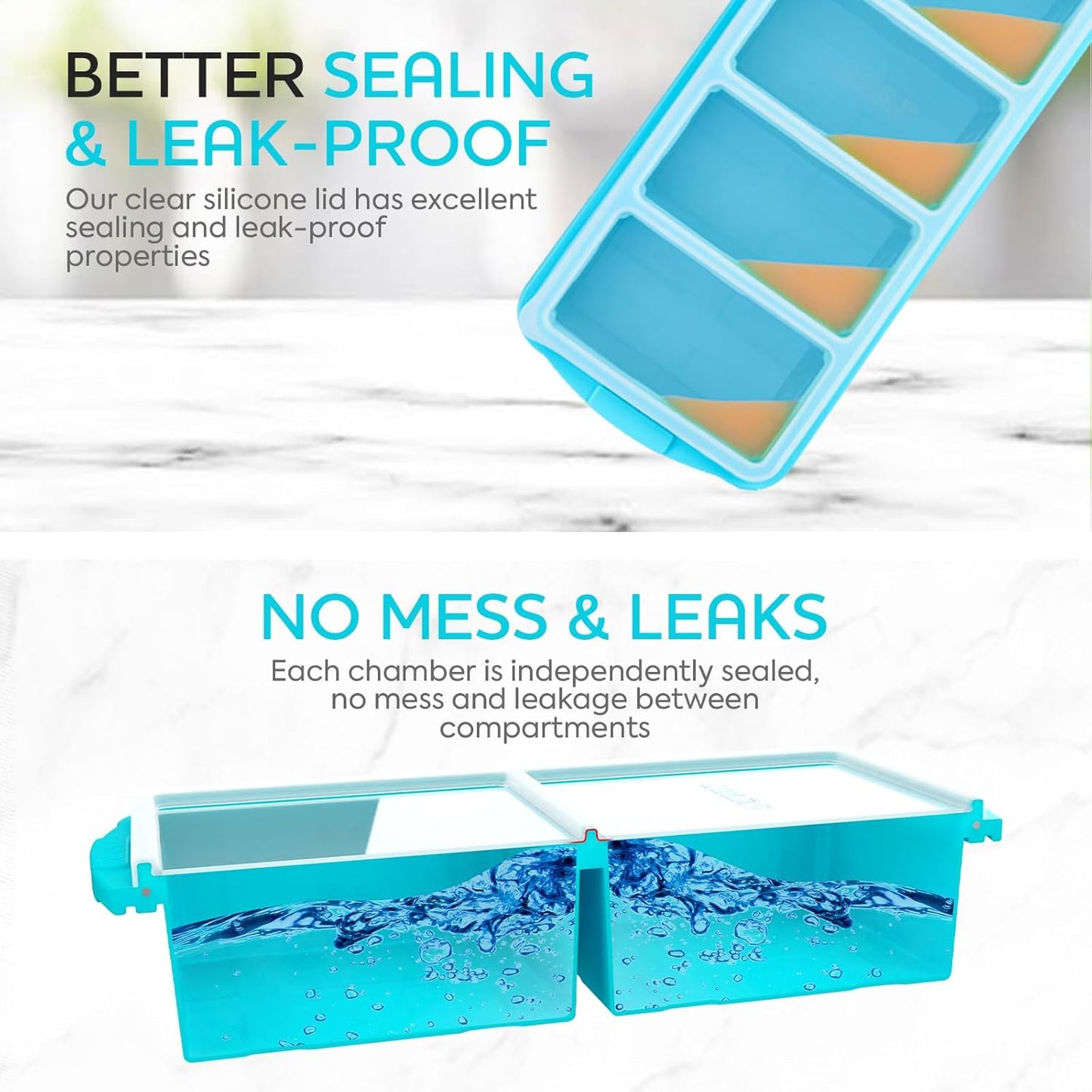 Silicone Freezer Tray With Lid - Versatile Soup Container Molds for 2-Cup & 1-Cup Portions | Oven & Dishwasher Safe