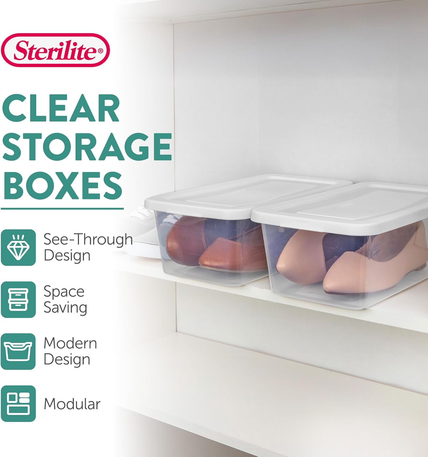 Sterilite 6 Quart Storage Boxes - 12-Pack Stackable Clear Plastic Bins with Snap-On Lids for Organizing
