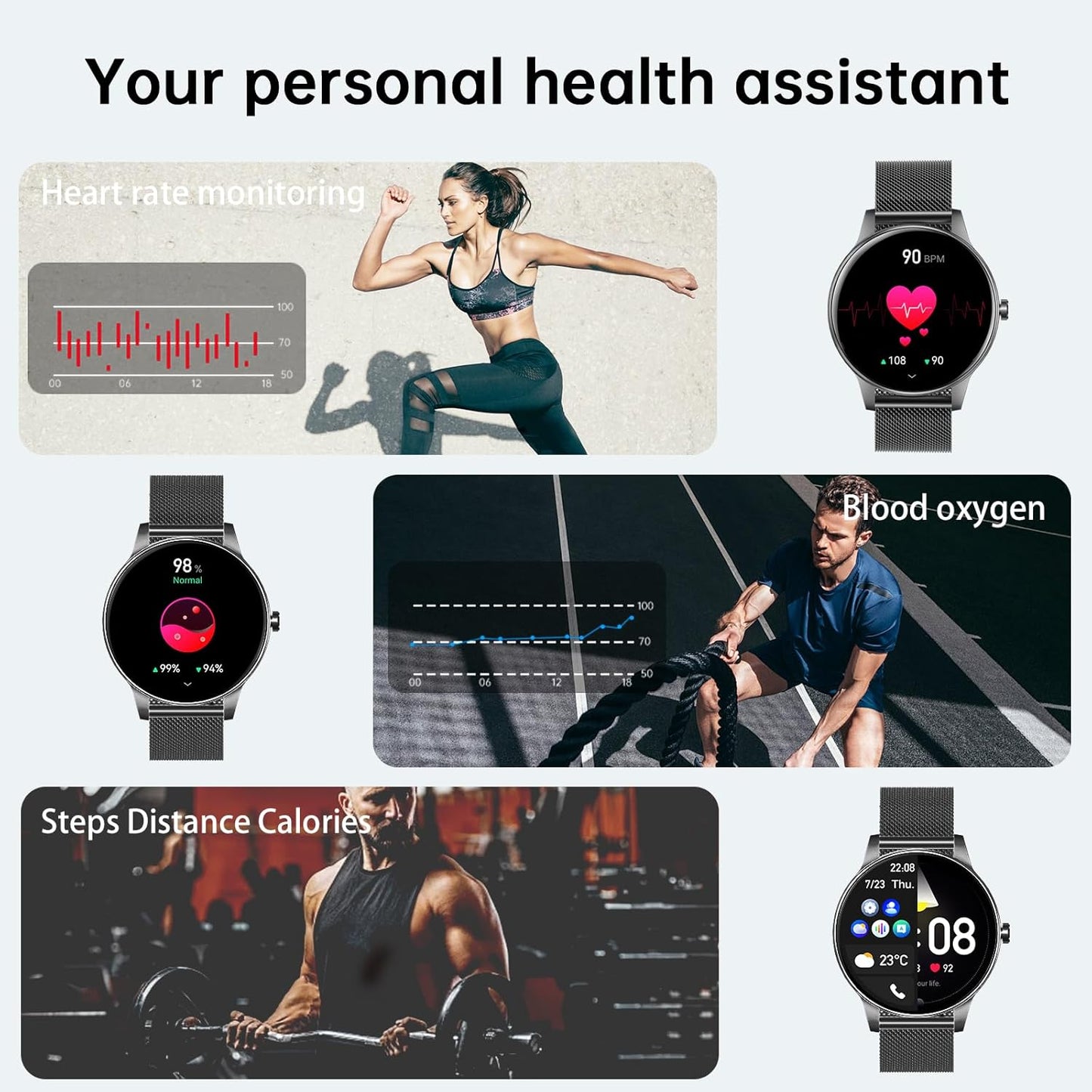 Lefitus 1.27" 130+ IP68 Smart Watches for Men Women(Answer/Make Calls), HD Screen Fitness Tracker with Heart Rate/Sleep
