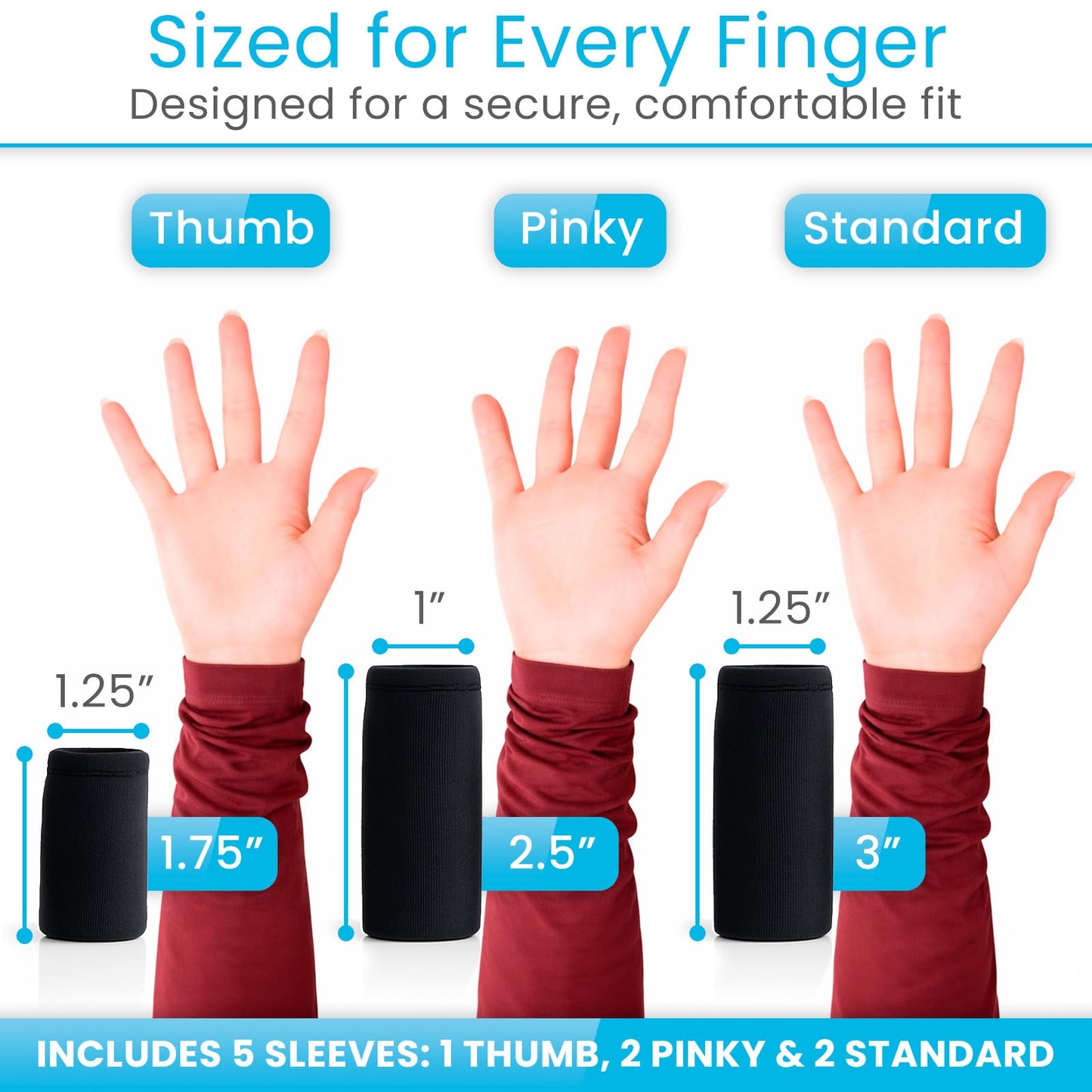 Arctic Flex Finger Ice Pack Sleeve - (5 Pk) Compression Sleeves for Arthritis, Trigger Finger & Pain Relief - Hot and Cold Gel Therapy Treatment for Joints & Thumb - Support Wrap for Swelling