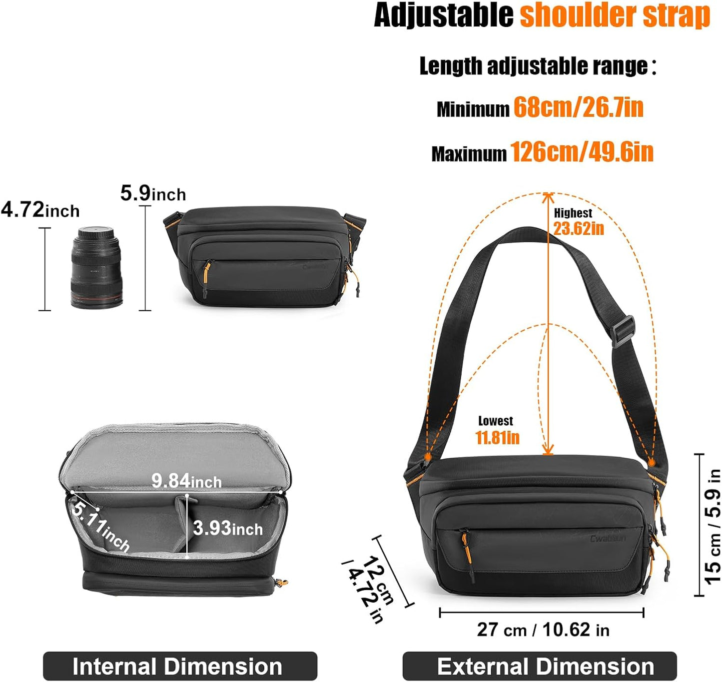 Cwatcun Camera Sling Bag Small, DSLR Compact Camera Shoulder Bag Crossbody, Photography Bag Case Purse for Canon Nikon