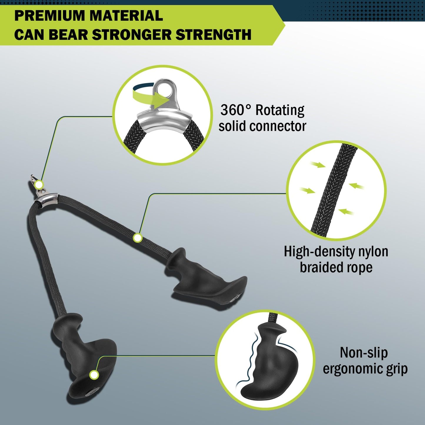 DASKING Ergonomic Tricep Rope Pulldown Attachments, 27.5 Inch Extra Long Triceps Rope Cable Attachments for Gym, LAT Pull Down Bar, Tricep Workout Cable Attachments