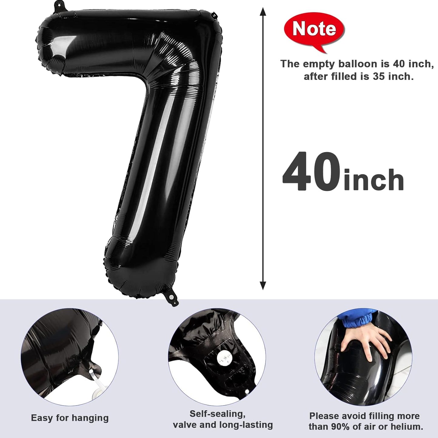 Skiennix 40-Inch Black Number 7 Balloon - Perfect Birthday Decorations for Ages 7, 17, 27, and 70
